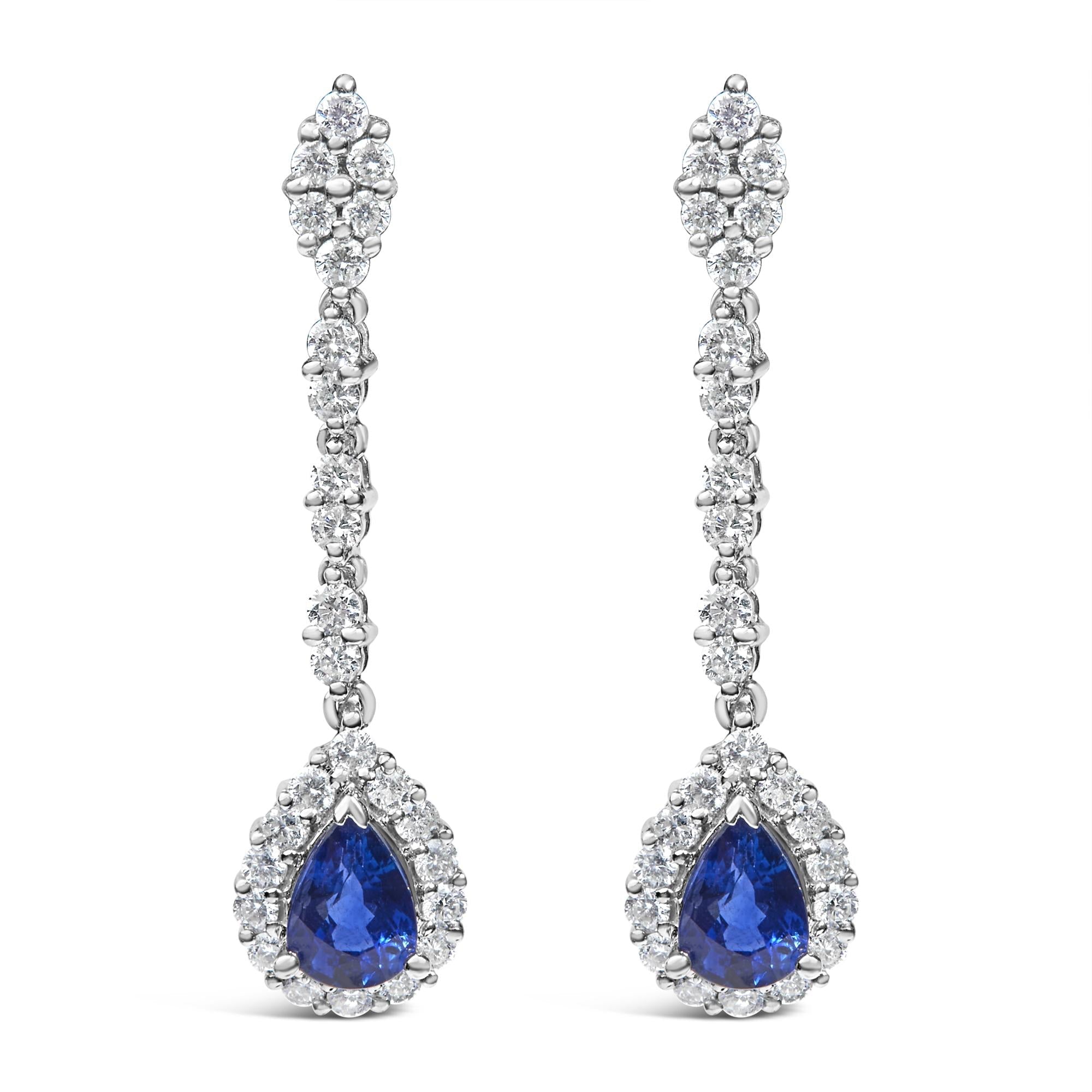 18k White Gold Blue Sapphire Diamond Dangle Earrings 1.3 Cttw-0