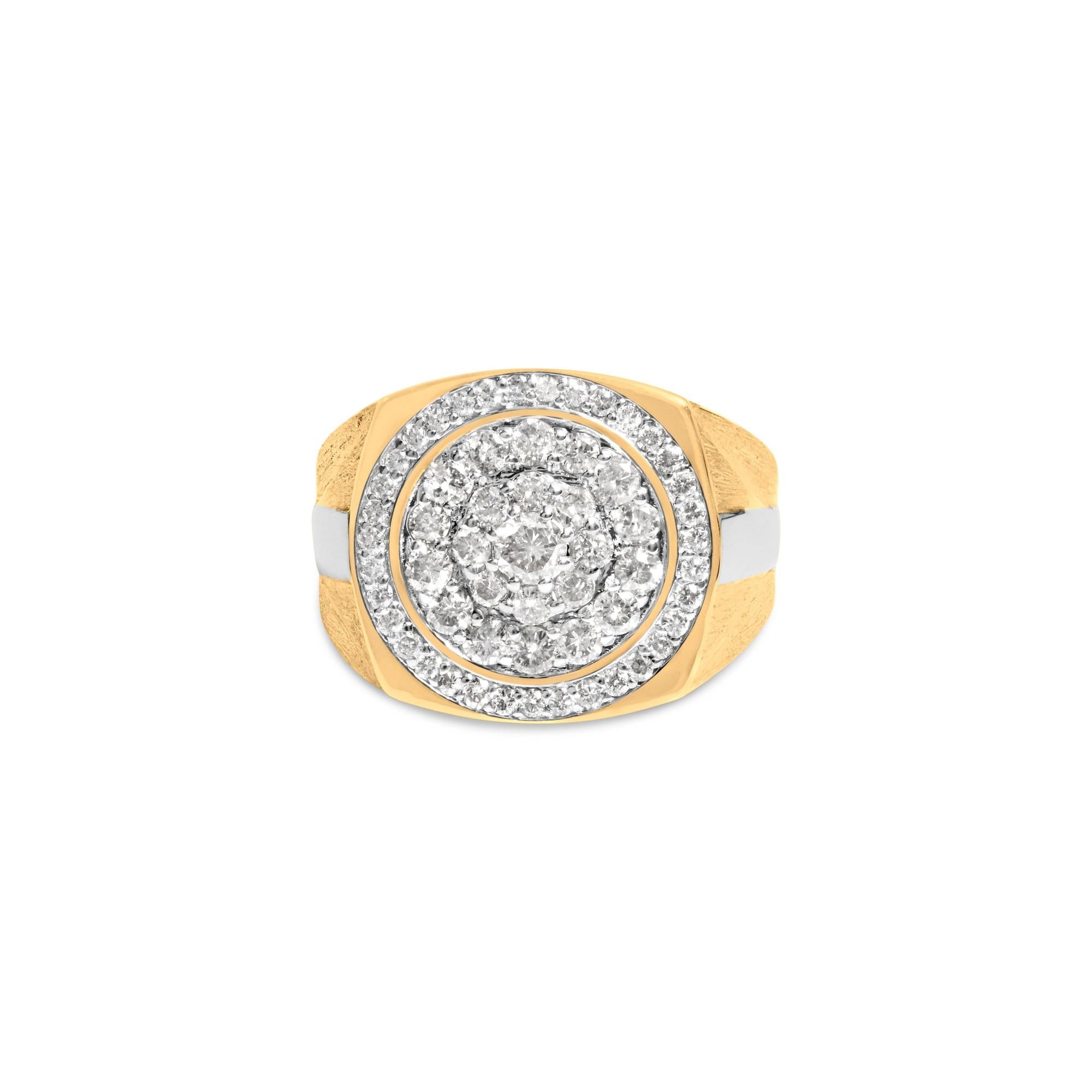 10K Yellow Gold 1 1/2 Cttw Diamond Cluster and Halo Signet Mens Ring (K-L Color, I1-I2 Clarity)-0