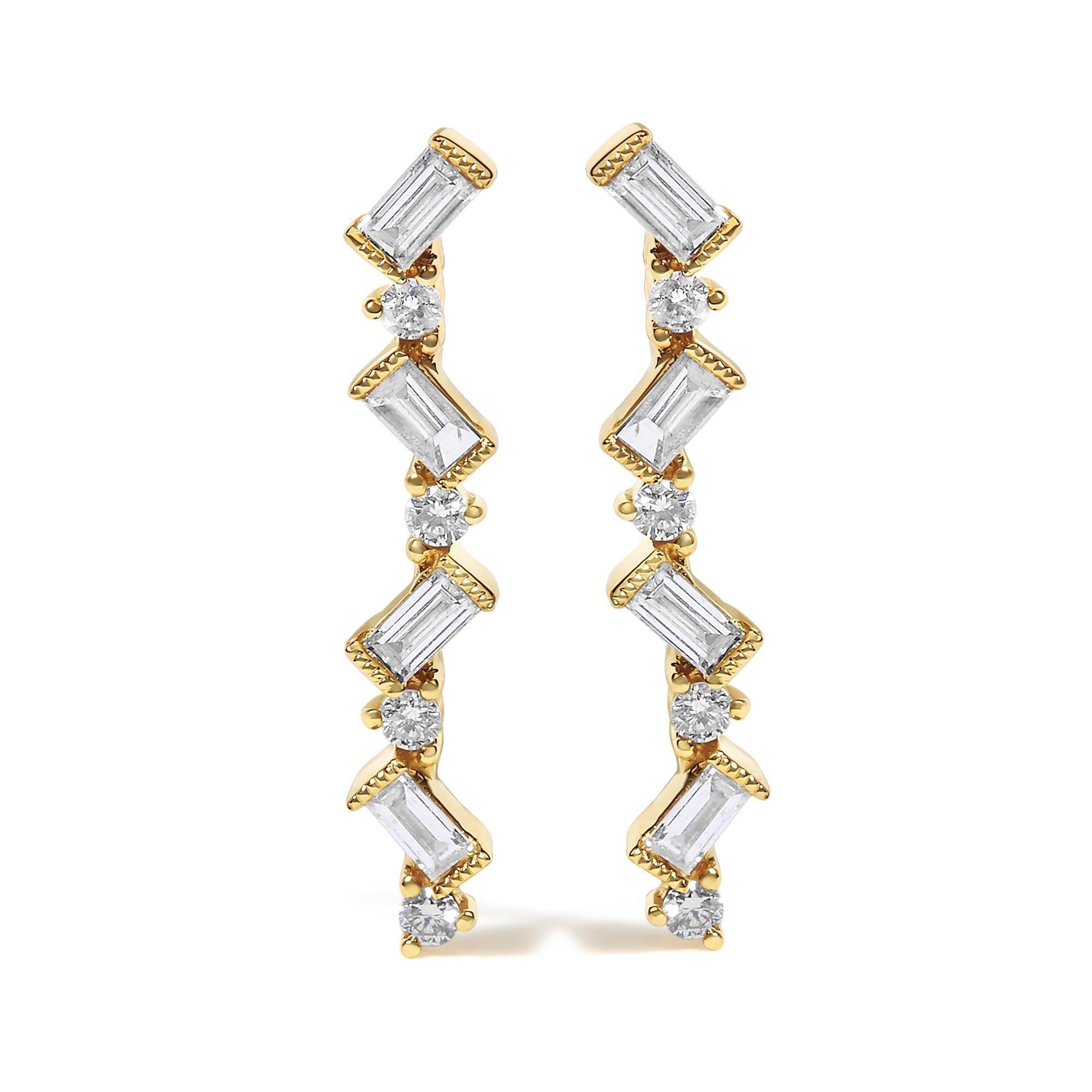 14K Yellow Gold 1/2 Cttw Diamond Zig Zag Drop Earrings (I-J Color, SI2-I1 Clarity)-0