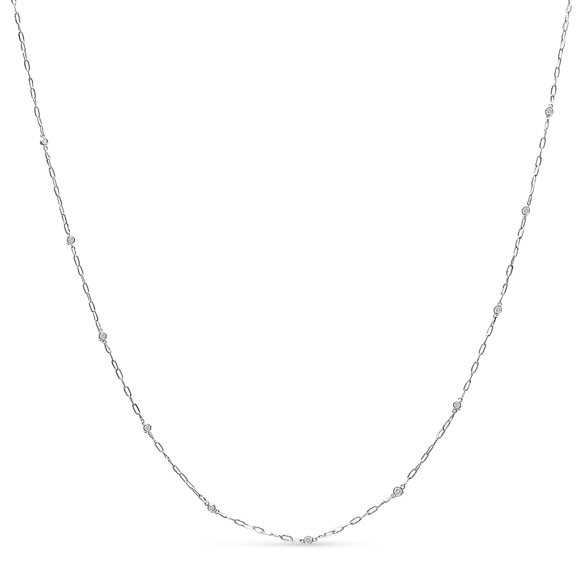 14K White Gold 1/2 Cttw Diamond Bezel Station Paperclip Chain Necklace (H-I Color, SI1-SI2 Clarity) - 18"-0