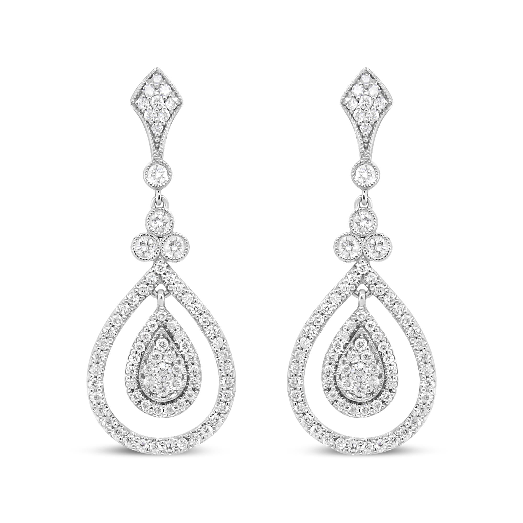 18K White Gold Diamond Teardrop Drop Earrings F-G VS1-VS2 Clarity-0