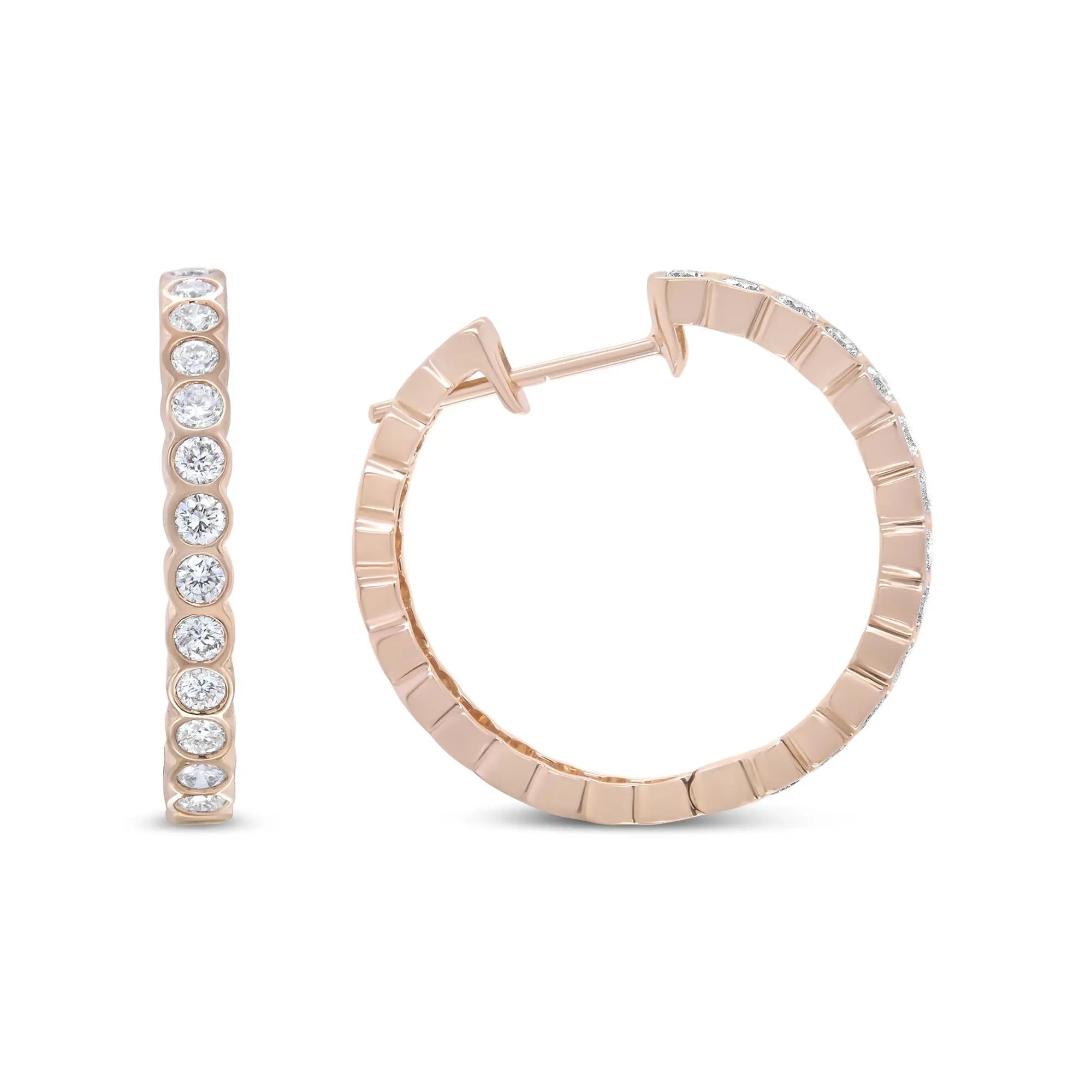 18K Rose Gold Round Diamond Bezel Set Hoops 25mm Infinite Jewels