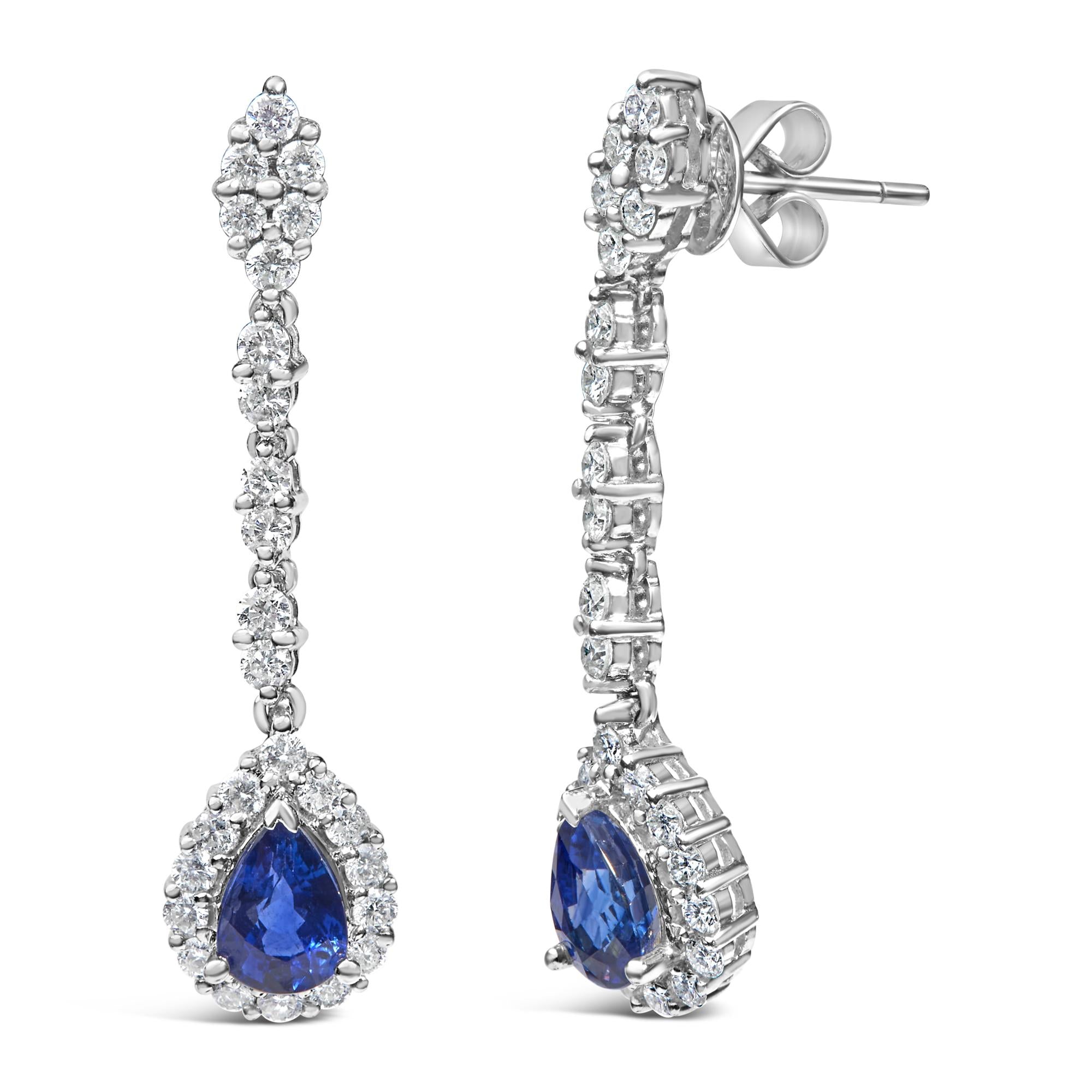 18k White Gold Blue Sapphire Diamond Dangle Earrings 1.3 Cttw-1