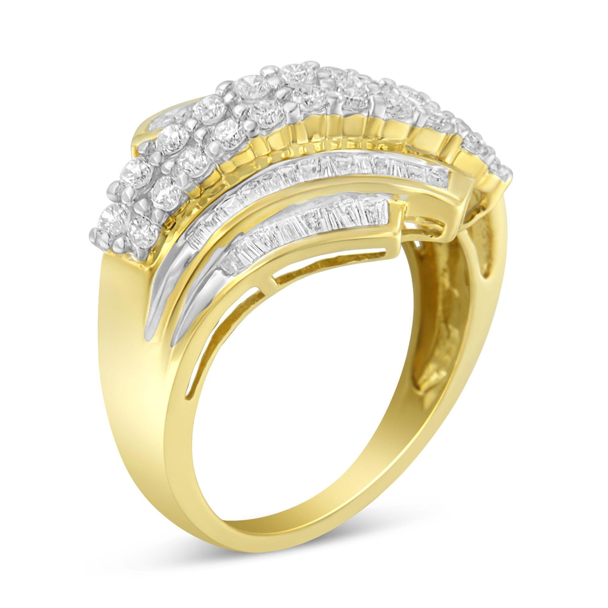 10K Yellow Gold 1.0 Cttw Round & Baguette Cut Diamond 64 Stone Bypass Style Channel Set Modern Statement Ring (H-I Color, SI1-SI2 Clarity)-1