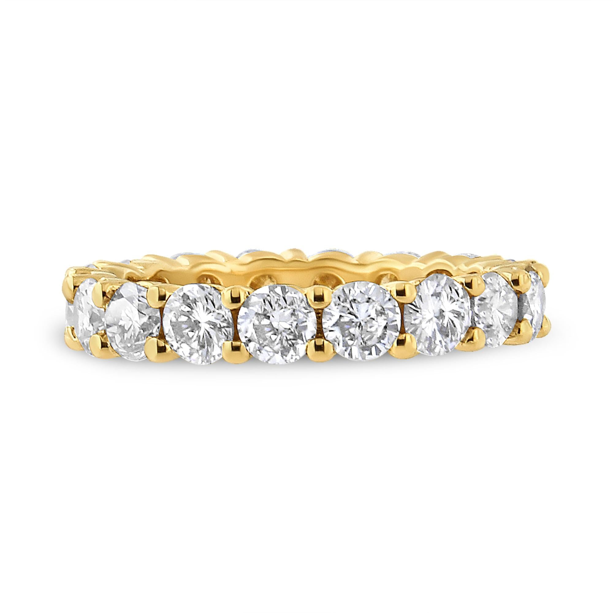 14K Yellow Gold 3.00 Cttw Shared Prong Set Round Cut Diamond Eternity Band (J-K Color, VS1-VS2 Clarity)-1