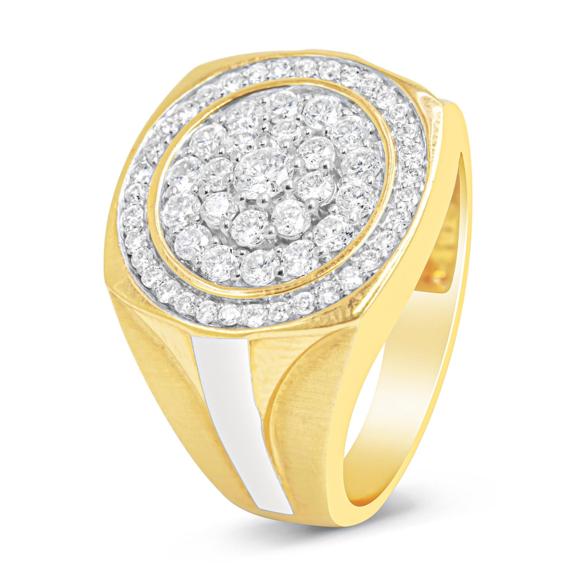 10K Yellow Gold 1 1/2 Cttw Diamond Cluster and Halo Signet Mens Ring (K-L Color, I1-I2 Clarity)-1