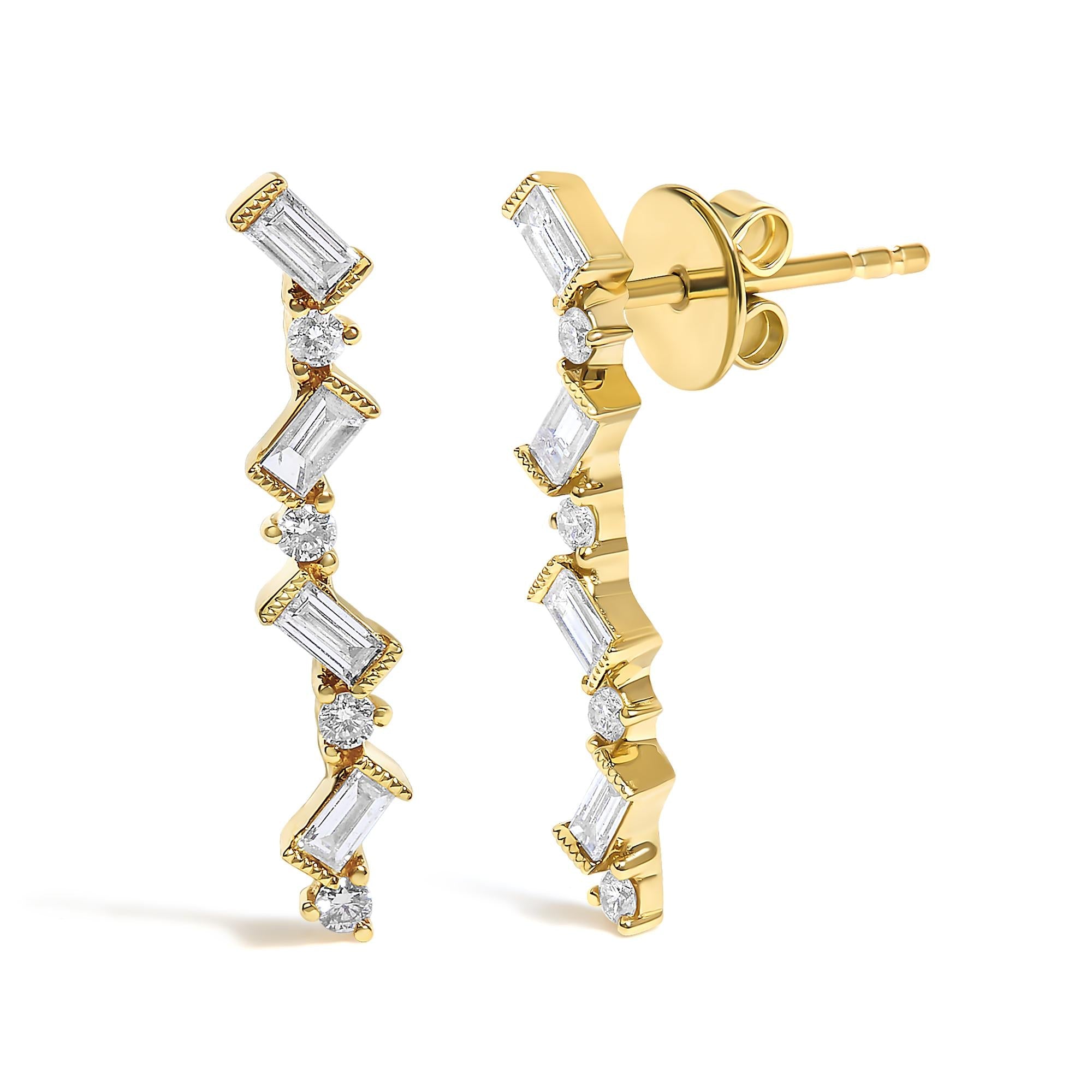 14K Yellow Gold 1/2 Cttw Diamond Zig Zag Drop Earrings (I-J Color, SI2-I1 Clarity)-1