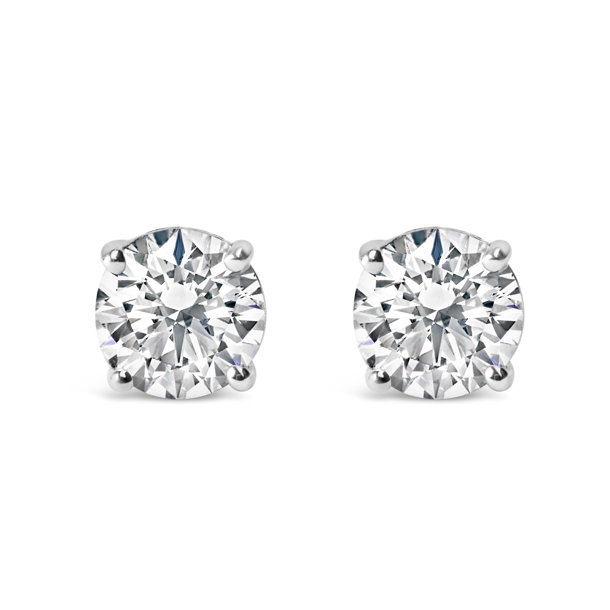 IGI Certified 14K White Gold 1 1/2 Cttw Round Diamond Solitaire Stud Earrings with Screwbacks (G-H Color, I1-I2 Clarity)-1
