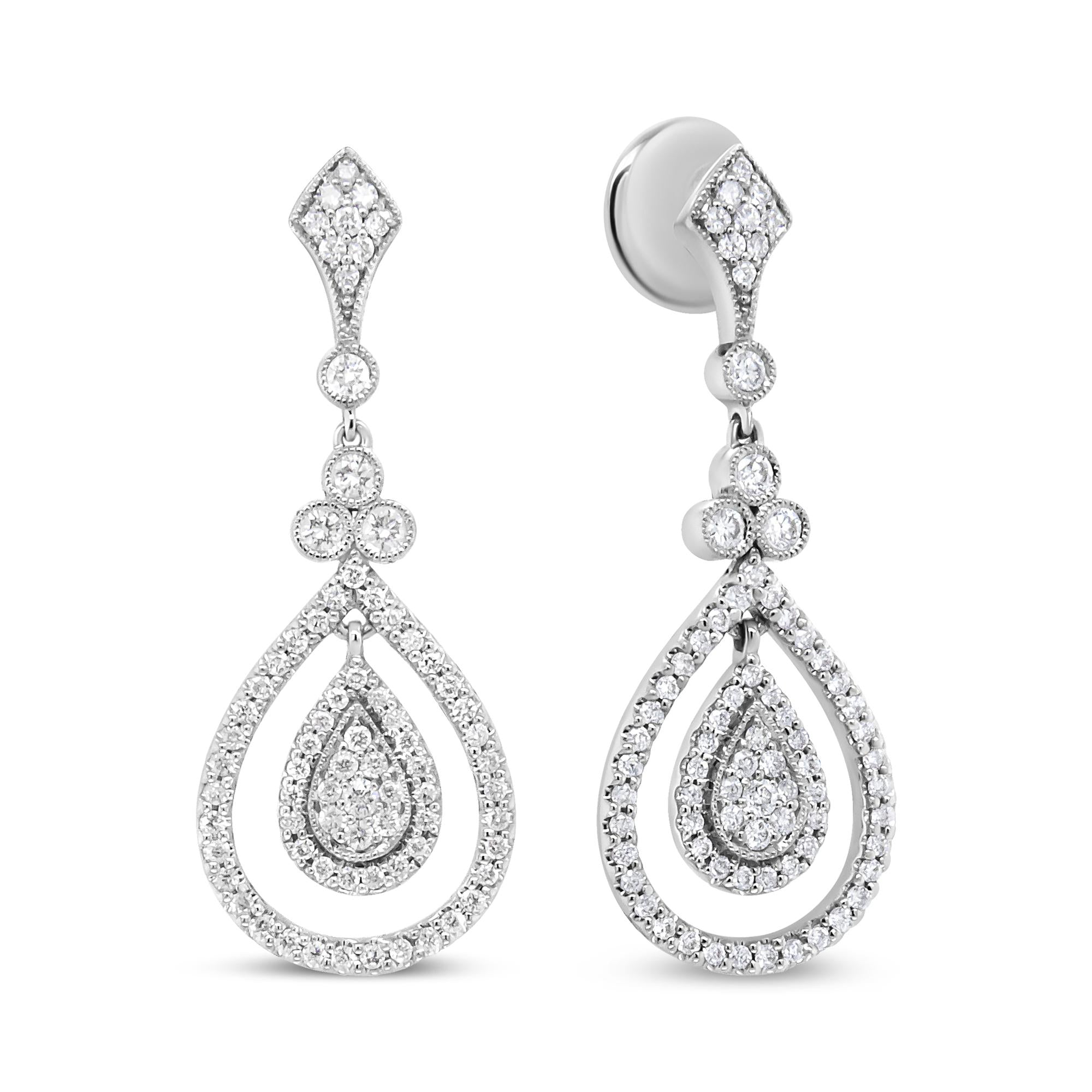 18K White Gold Diamond Teardrop Drop Earrings F-G VS1-VS2 Clarity-1
