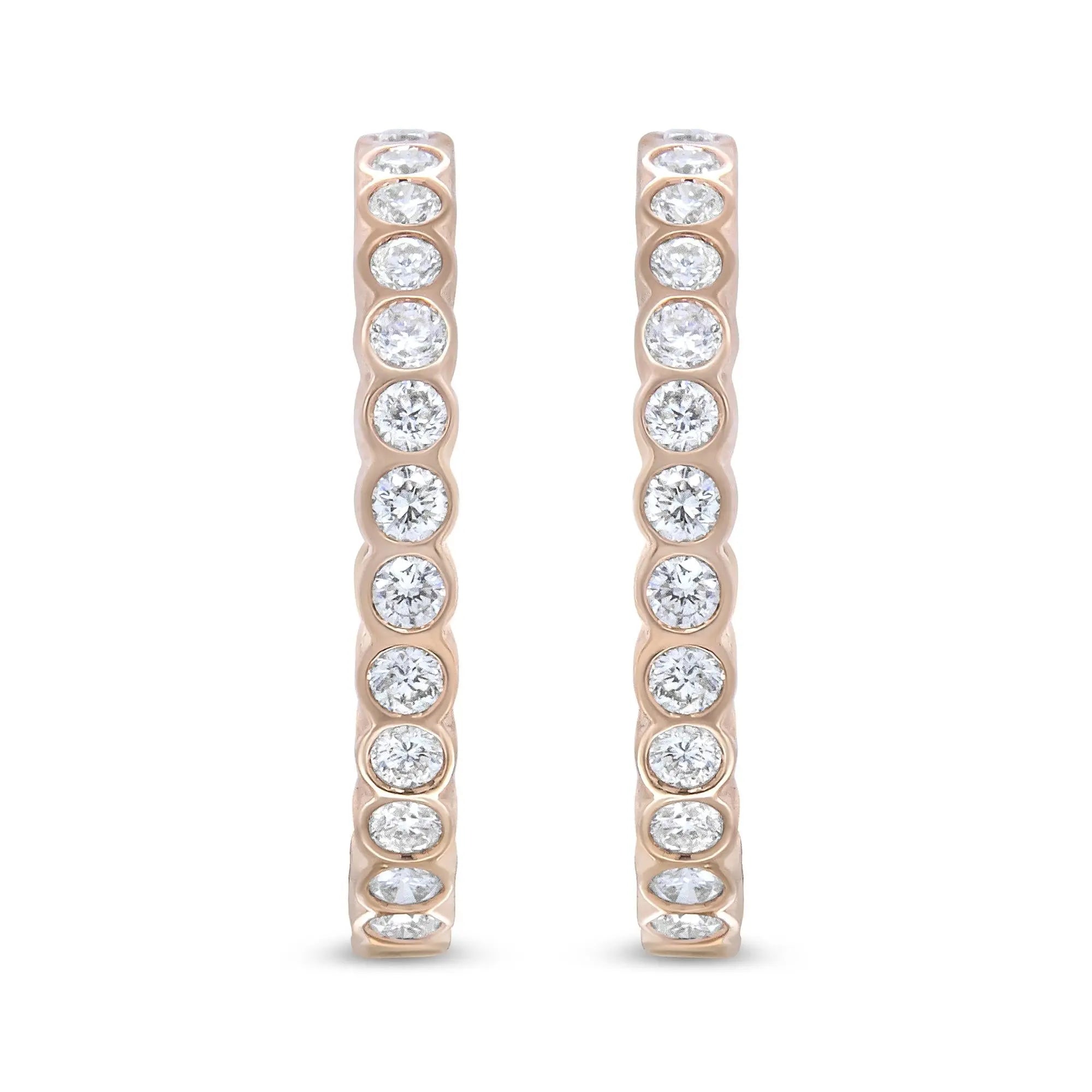 18K Rose Gold Round Diamond Bezel Set Hoops 25mm Infinite Jewels