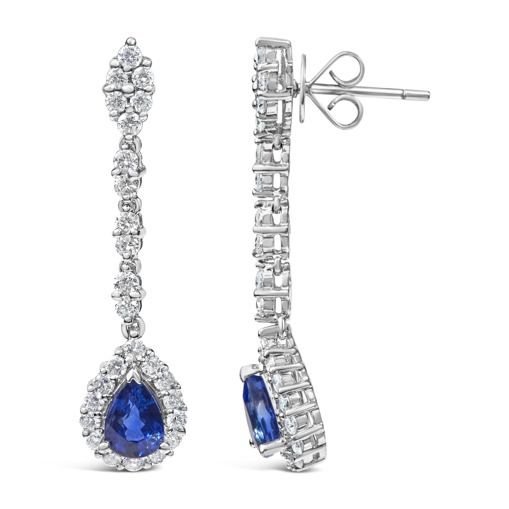 18k White Gold Blue Sapphire Diamond Dangle Earrings 1.3 Cttw-2