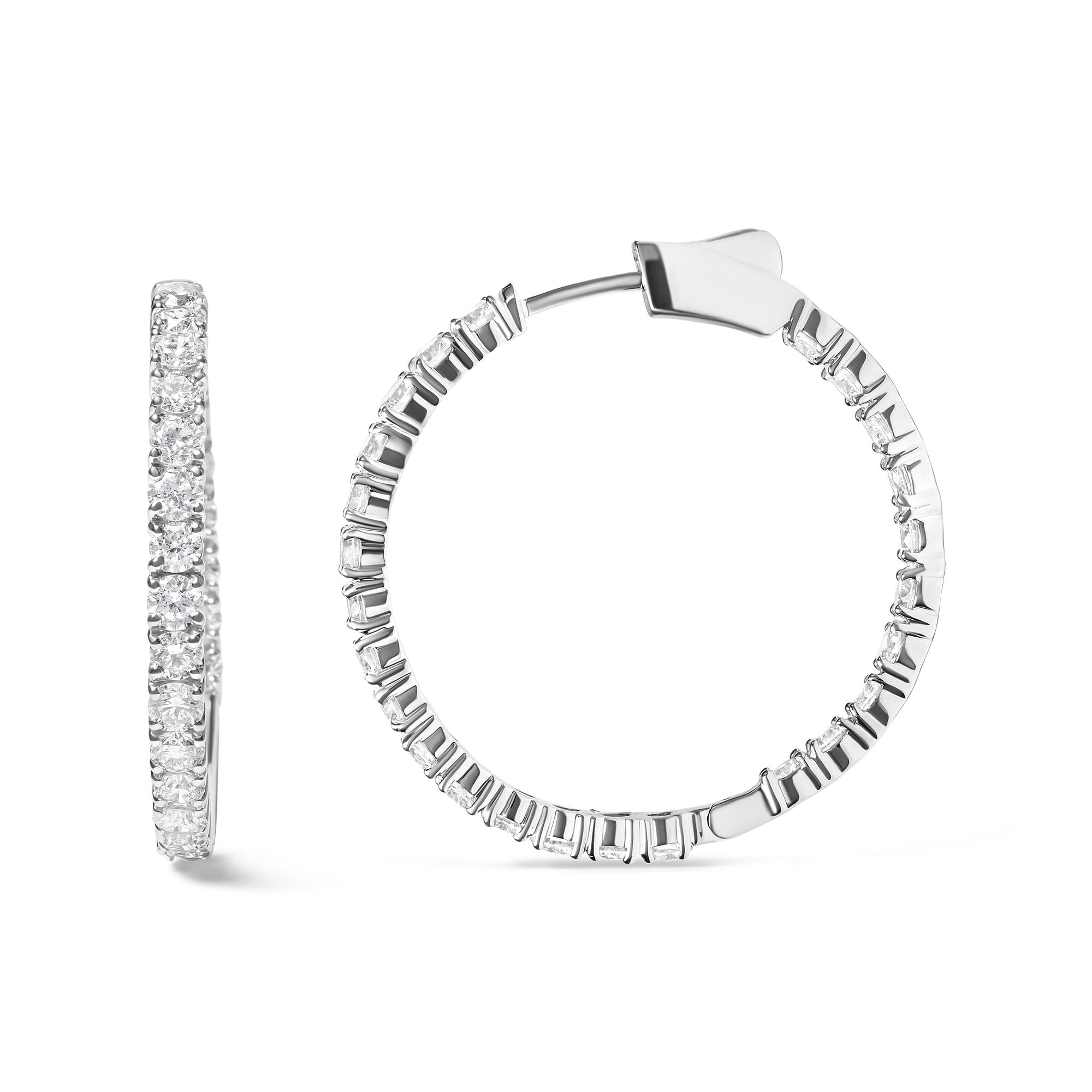 14K White Gold 5.00 Cttw Lab Grown Diamond Inside Out Hoop Earrings (F-G Color, VS1-VS2 Clarity)-2