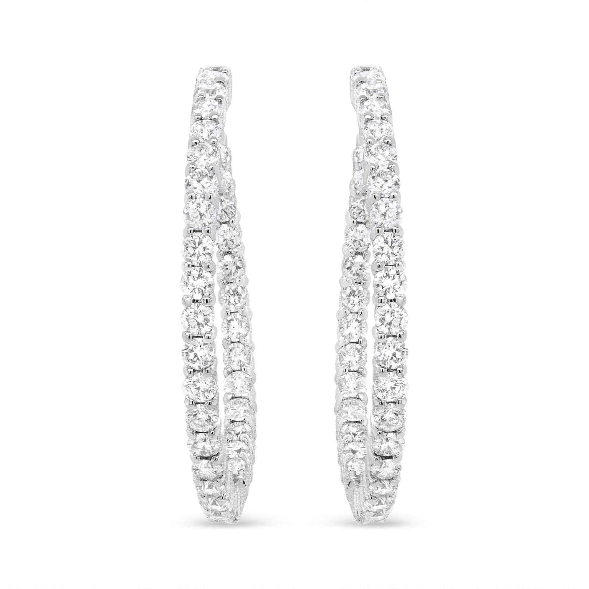 18K White Gold 3 5/8 Cttw Round Diamond Curved Inside-Outside Hoop Earrings (F-G Color, VS1-VS2 Clarity)-2