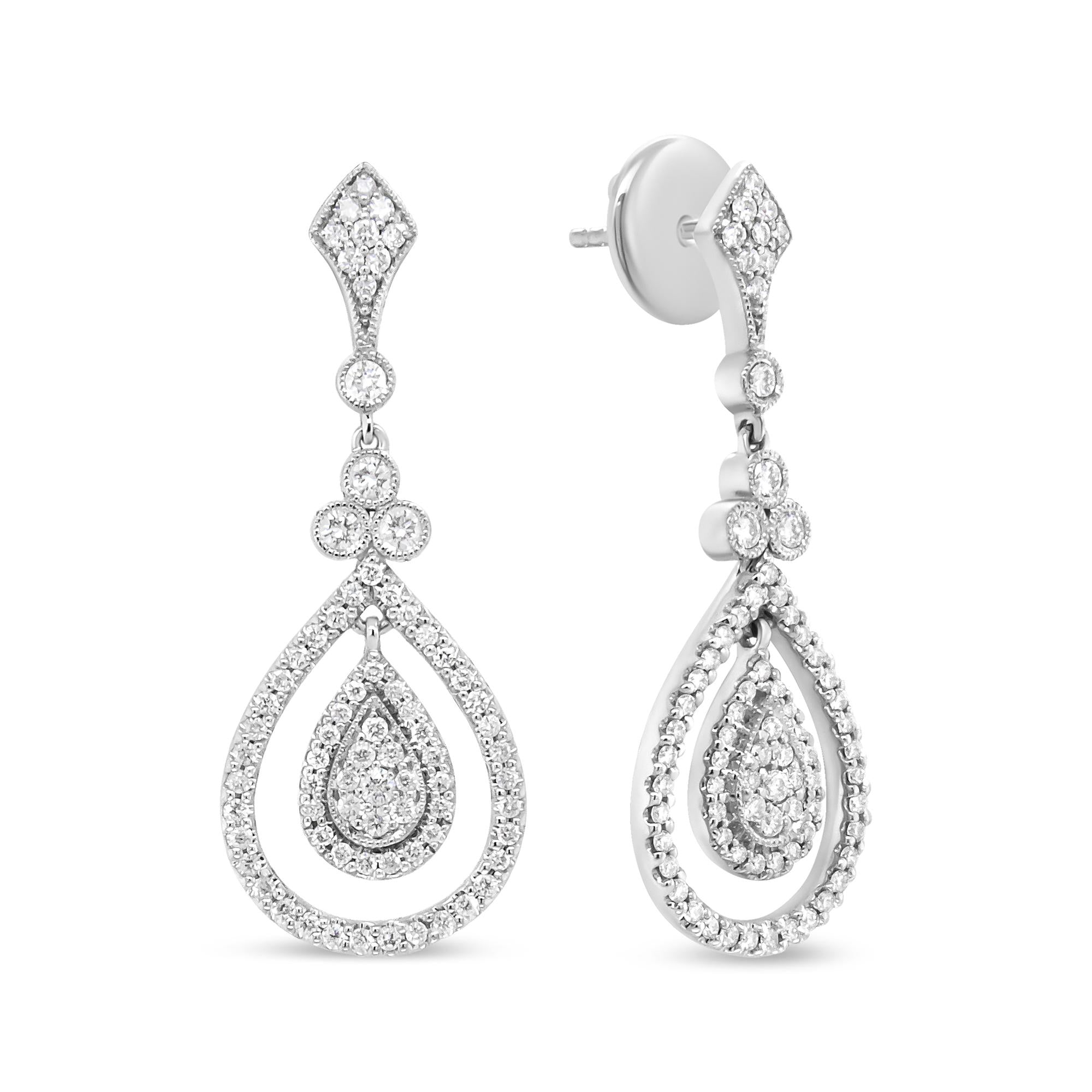 18K White Gold Diamond Teardrop Drop Earrings F-G VS1-VS2 Clarity-2