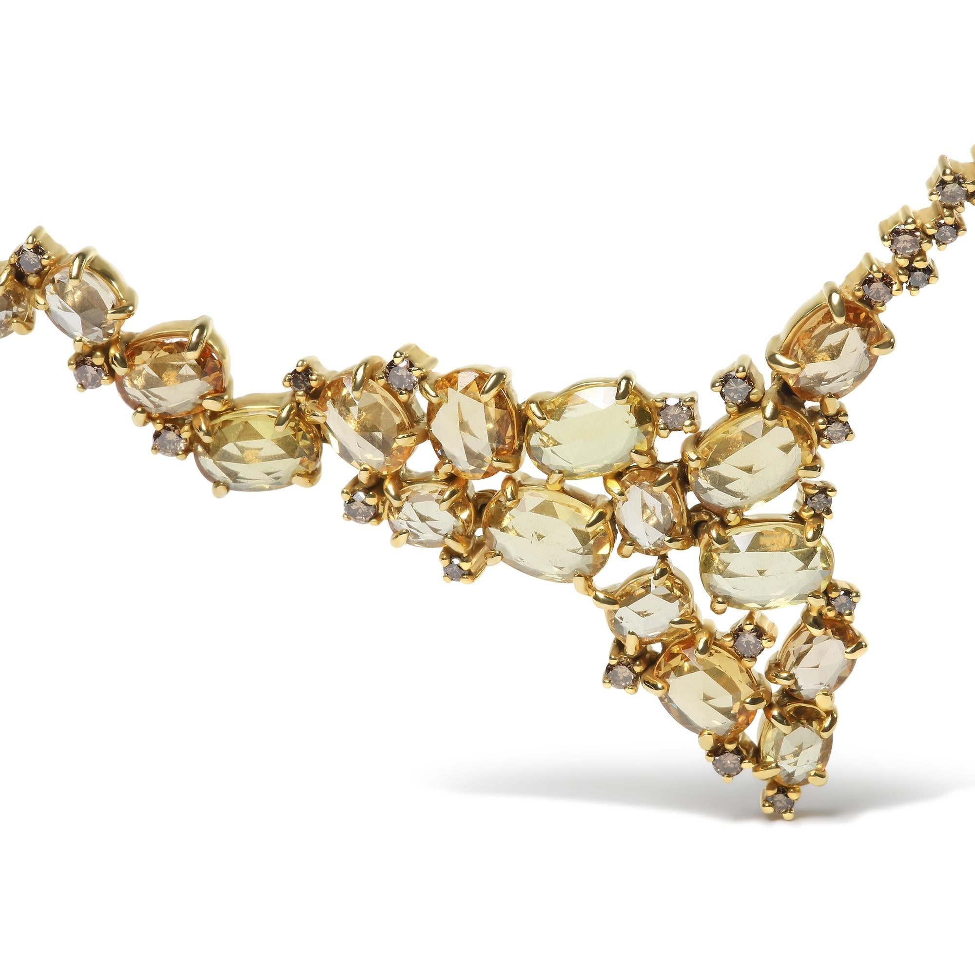 18K Yellow Gold 1/2 Cttw Brown Diamond and Multi-Size Oval Yellow Sapphire Cluster Cascade Station Necklace (Brown Color, SI1-SI2 Clarity) - Adjustable up to 14" to 16"-2