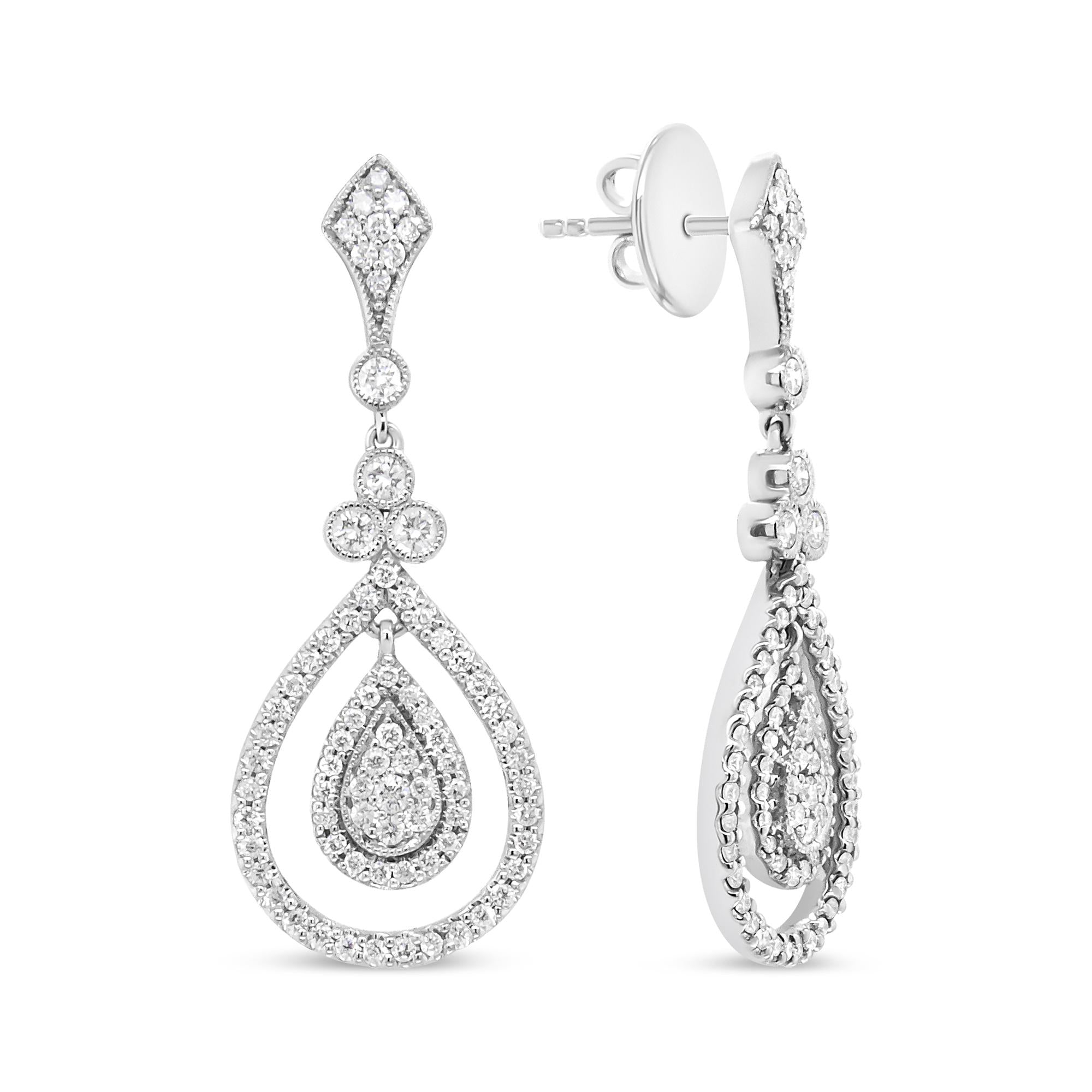 18K White Gold Diamond Teardrop Drop Earrings F-G VS1-VS2 Clarity-3