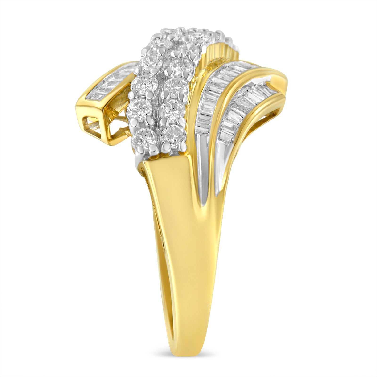 10K Yellow Gold 1.0 Cttw Round & Baguette Cut Diamond 64 Stone Bypass Style Channel Set Modern Statement Ring (H-I Color, SI1-SI2 Clarity)-4