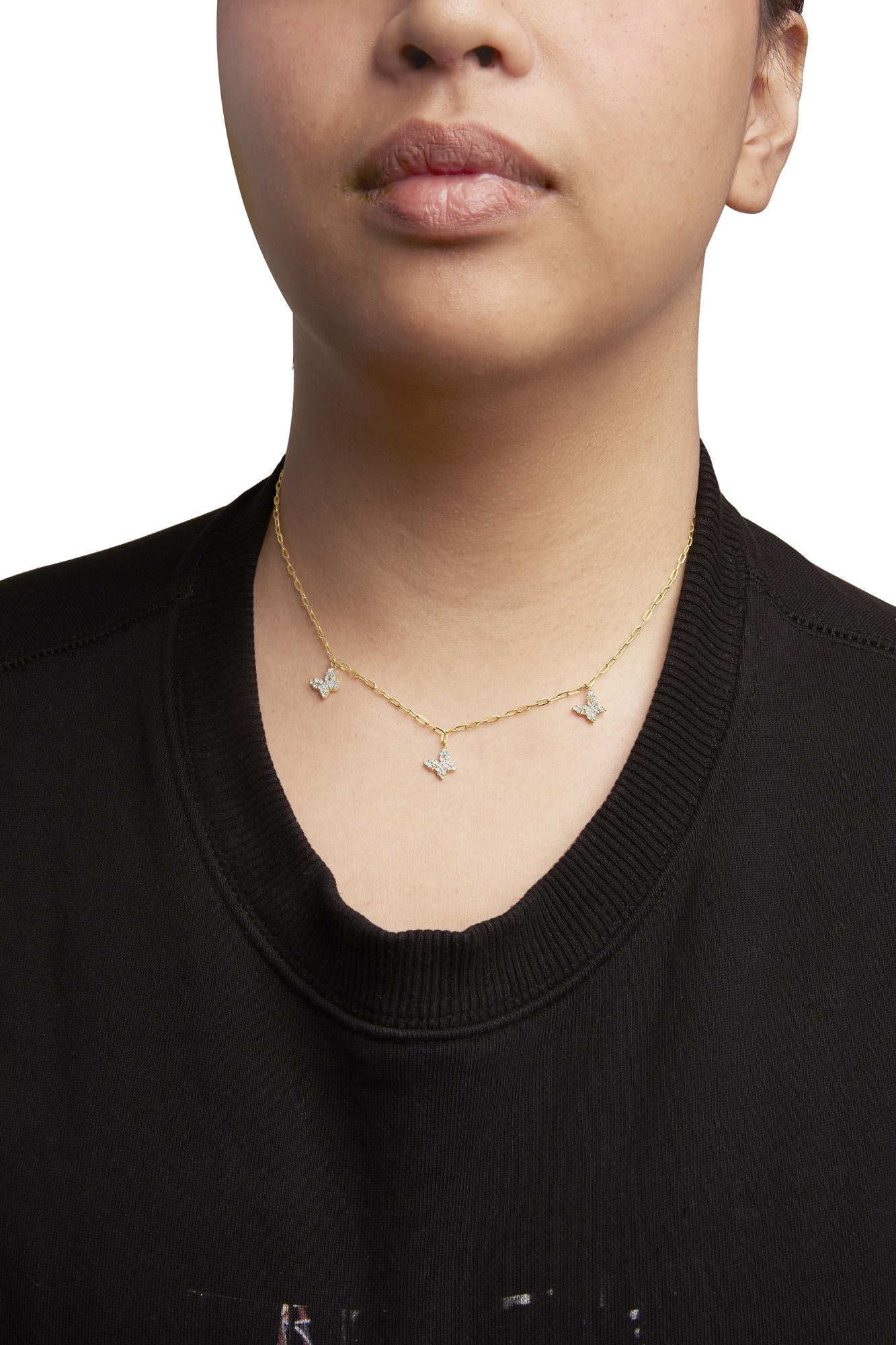 14KT Yellow Gold 1/2 Cttw Diamond Butterfly Station Paperclip Station Necklace (I-J Color, I1-I2 Clarity) - Adjustable 15"-17" Inches-3