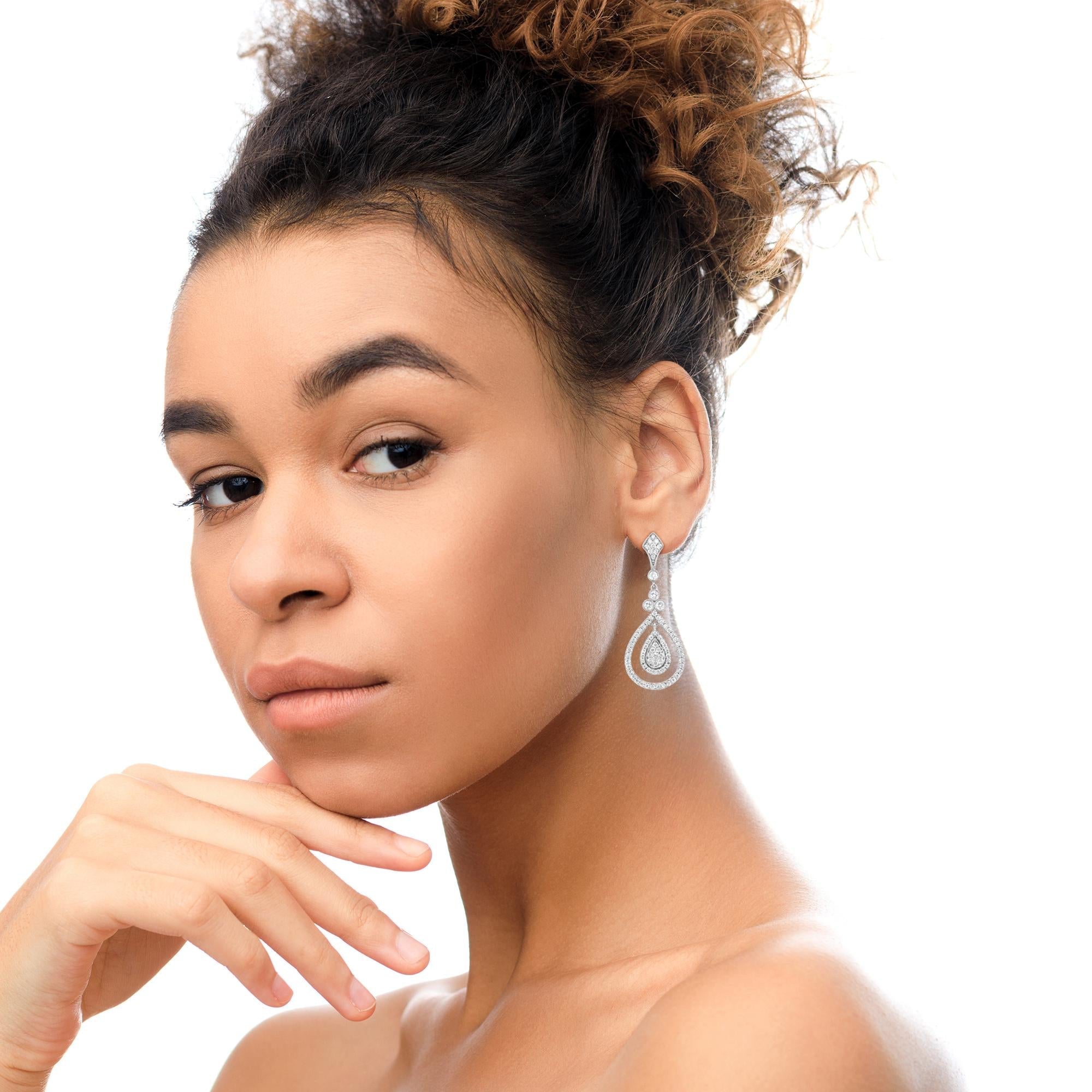 18K White Gold Diamond Teardrop Drop Earrings F-G VS1-VS2 Clarity-4