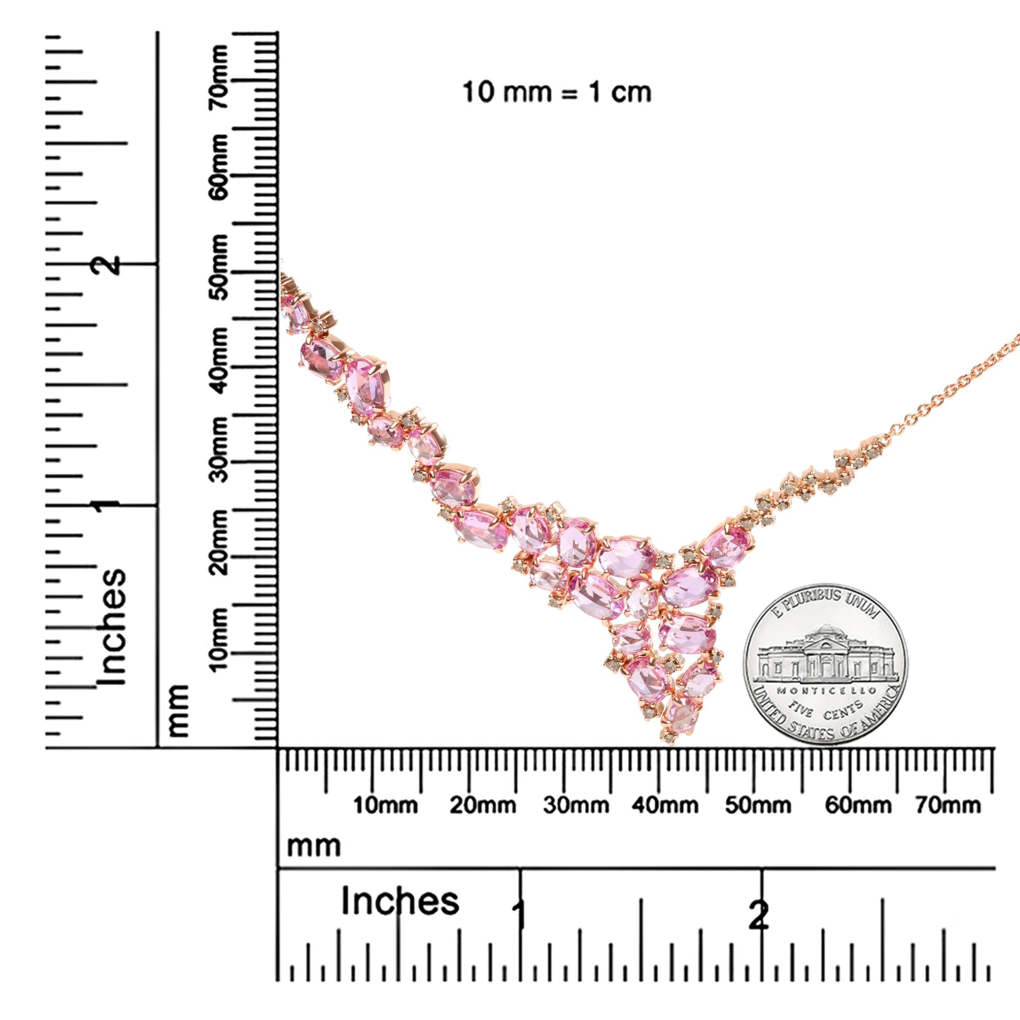 18K Rose Gold 1/2 Cttw Brown Diamond and Multi-Size Oval Pink Sapphire Cluster Cascade Statement Station Necklace (Brown Color, SI1-SI2 Clarity) - Adjustable up to 14" to 16"-4