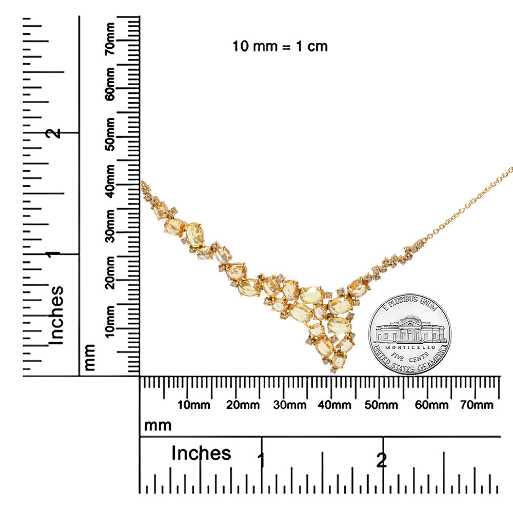 18K Yellow Gold 1/2 Cttw Brown Diamond and Multi-Size Oval Yellow Sapphire Cluster Cascade Station Necklace (Brown Color, SI1-SI2 Clarity) - Adjustable up to 14" to 16"-4