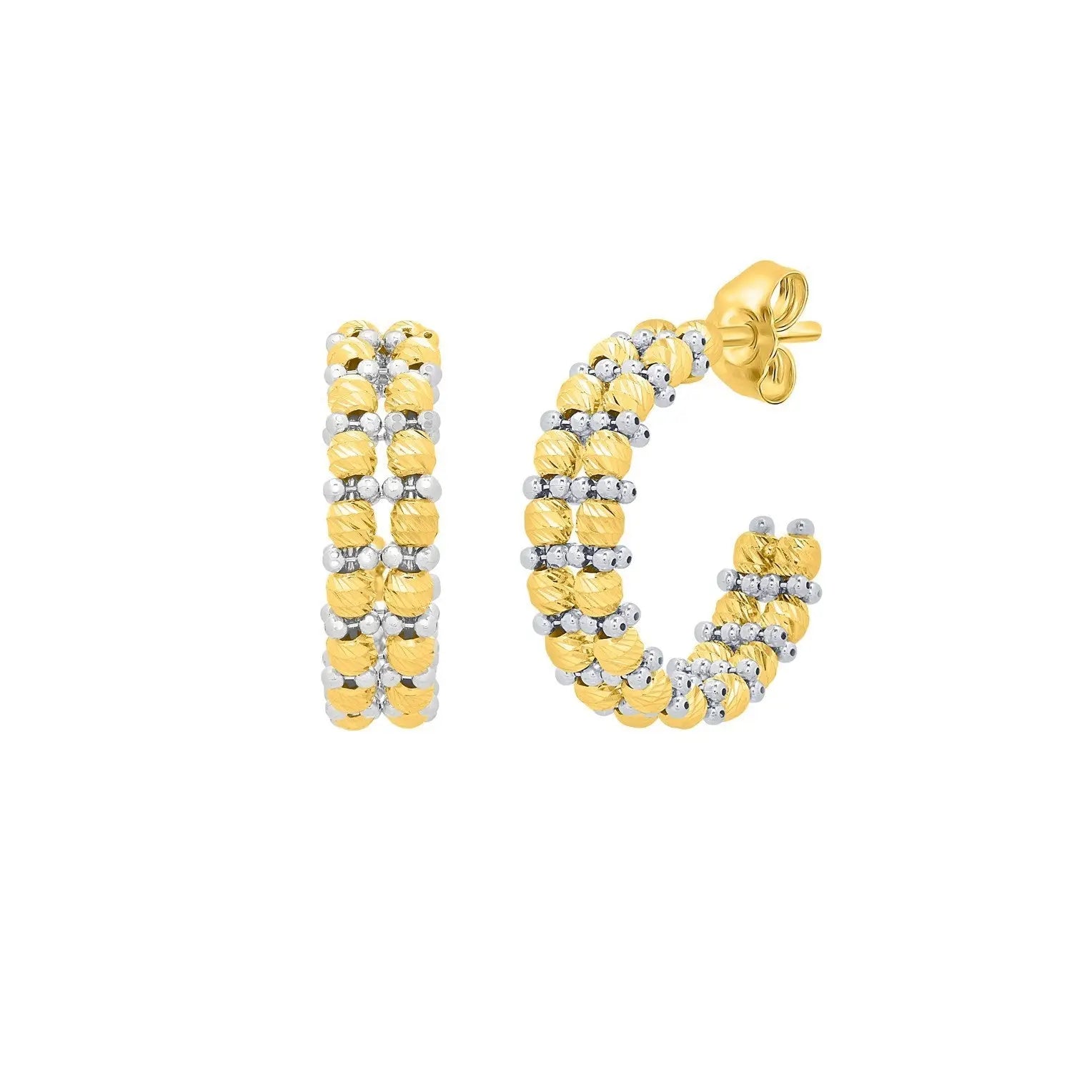 Beaded Hoop Earrings in 14K Two-Tone Gold 20mm RCJ