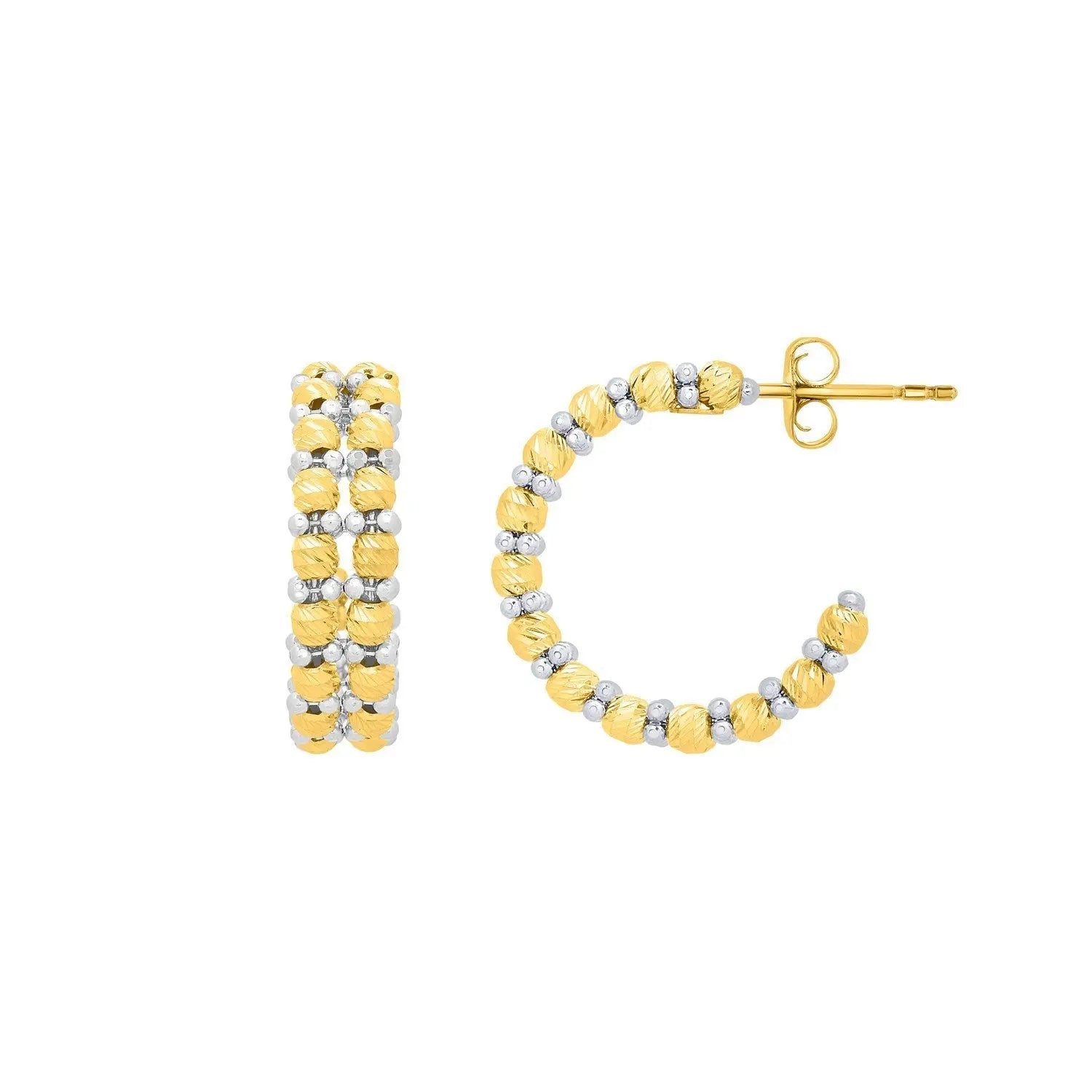 Beaded Hoop Earrings in 14K Two-Tone Gold 20mm RCJ