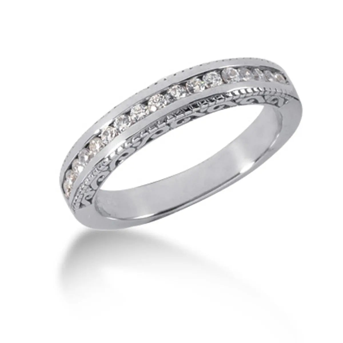 .26 ct tw Vintage Engraved Diamond Channel Set Band in 14K White Gold RCJ