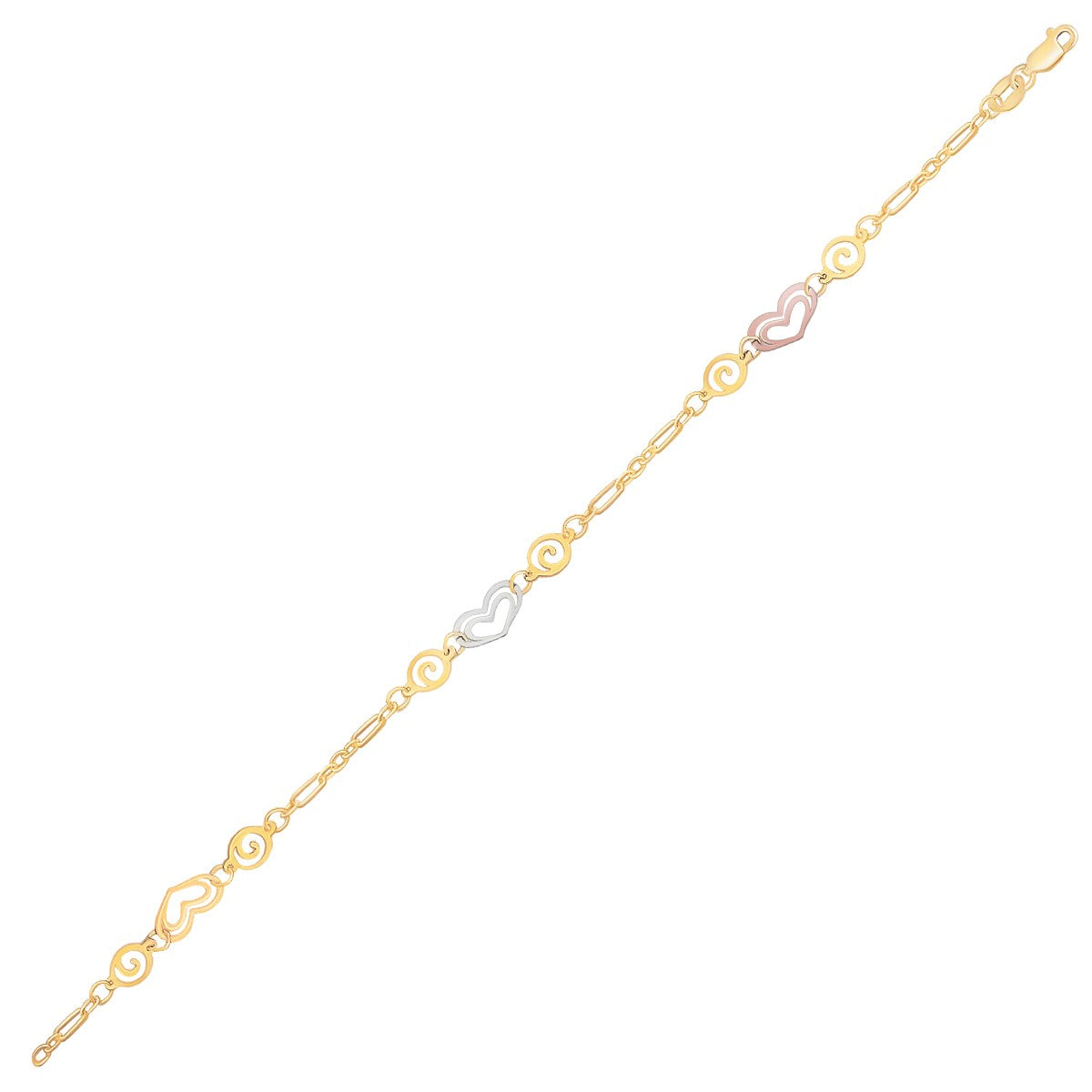 14k Tri-Color Gold Anklet with Multi Color Heart Stations Anklets RCJ