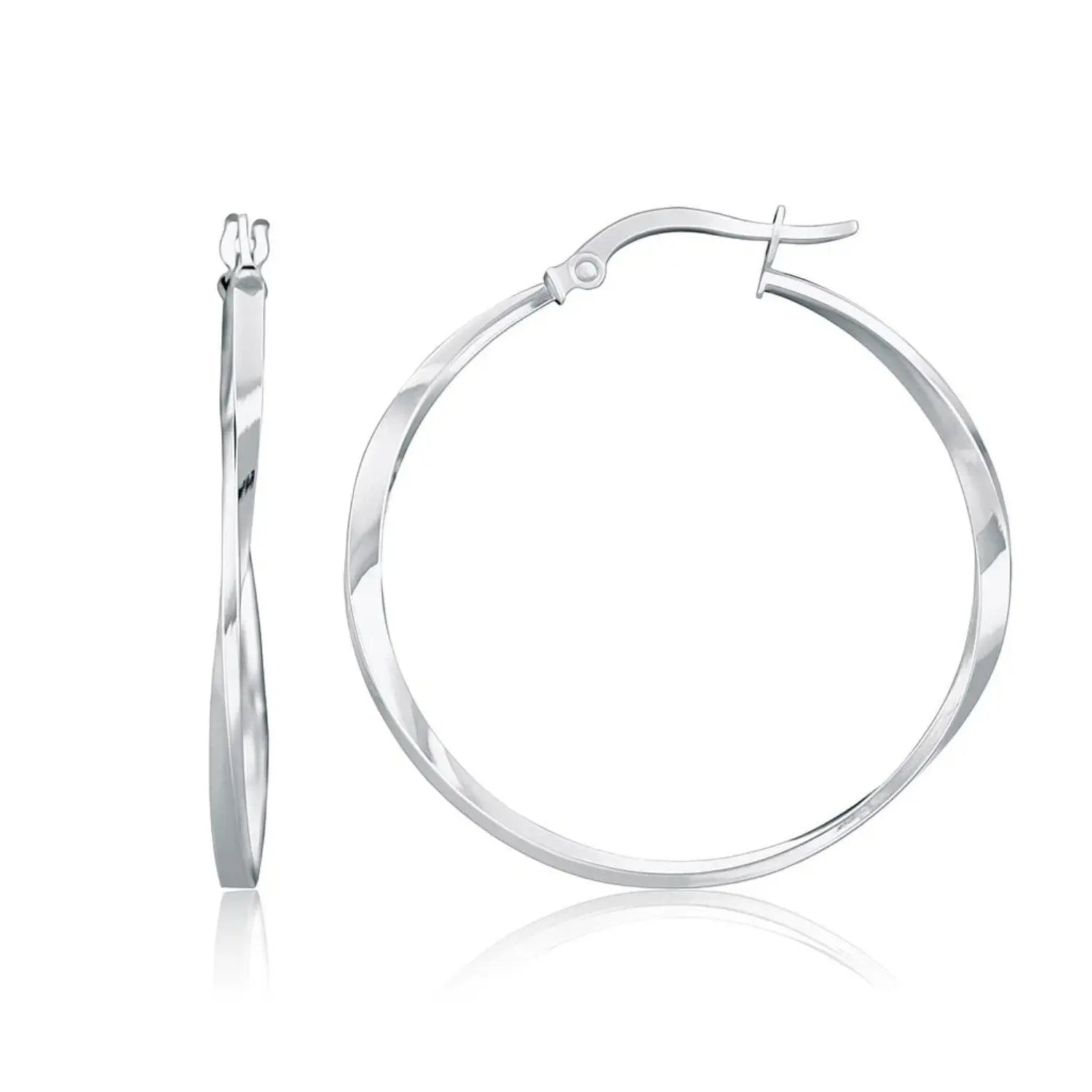 Twisted Hoop Earrings in 14K White Gold 50mm RCJ