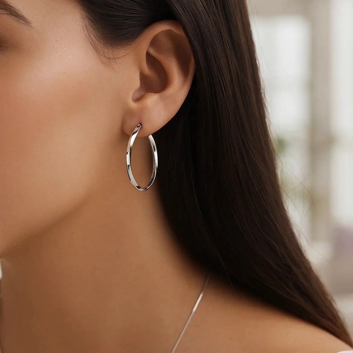 Twisted Hoop Earrings in 14K White Gold 50mm RCJ