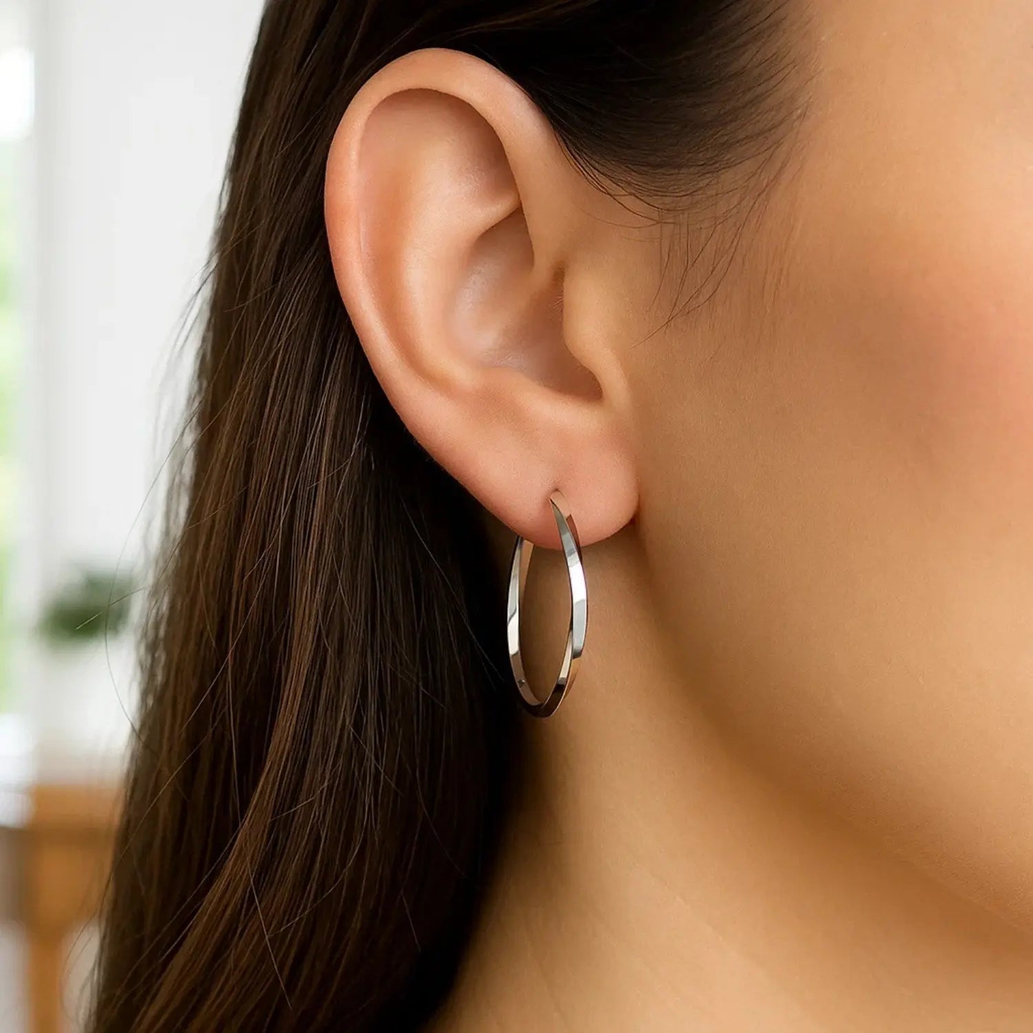 Twisted Hoop Earrings in 14K White Gold 50mm RCJ