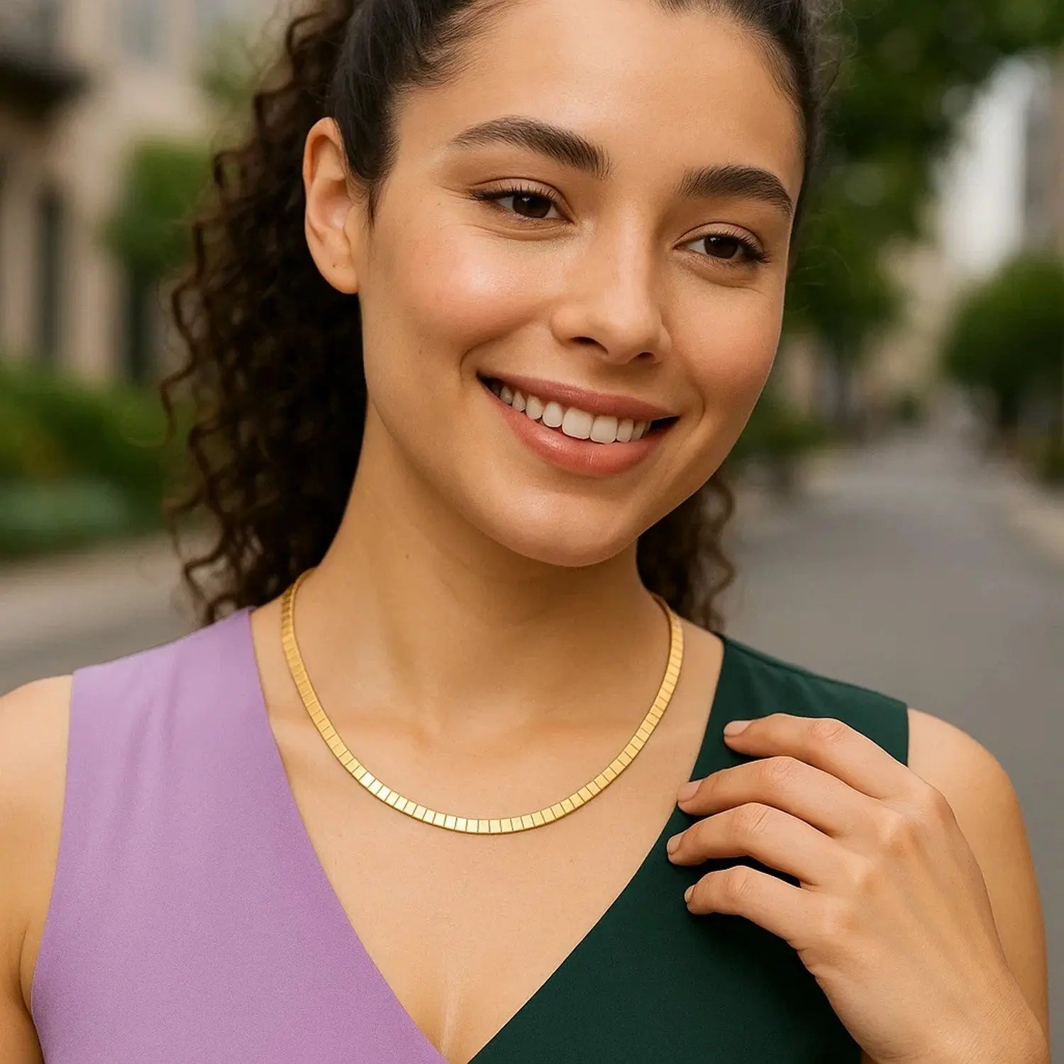 Brick Omega Chain Necklace in 14K Yellow Gold RCJ