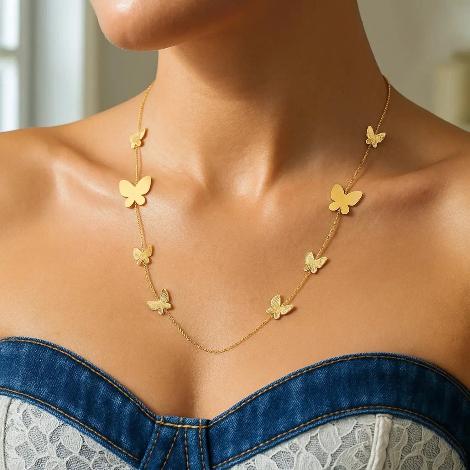 Graduated Butterfly Necklace in 14K Yellow Gold RCJ