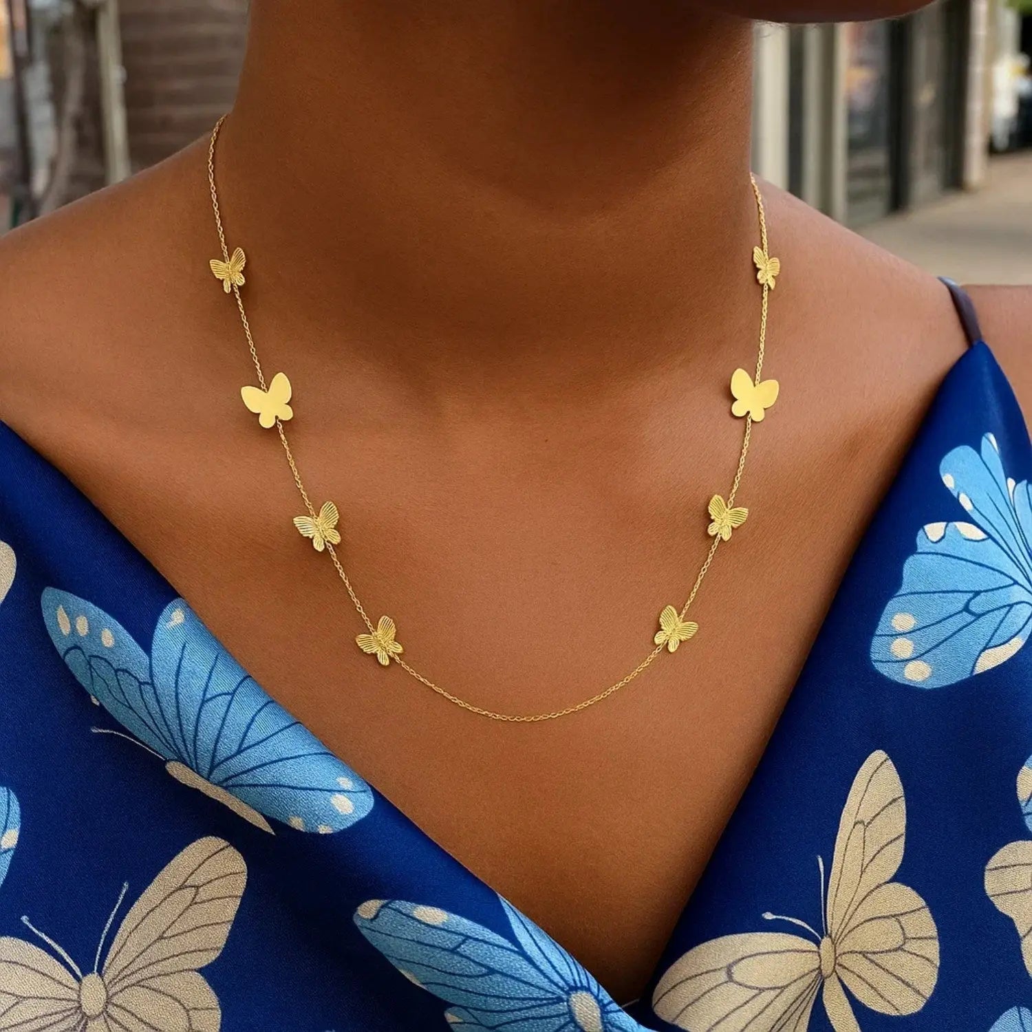 Graduated Butterfly Necklace in 14K Yellow Gold RCJ