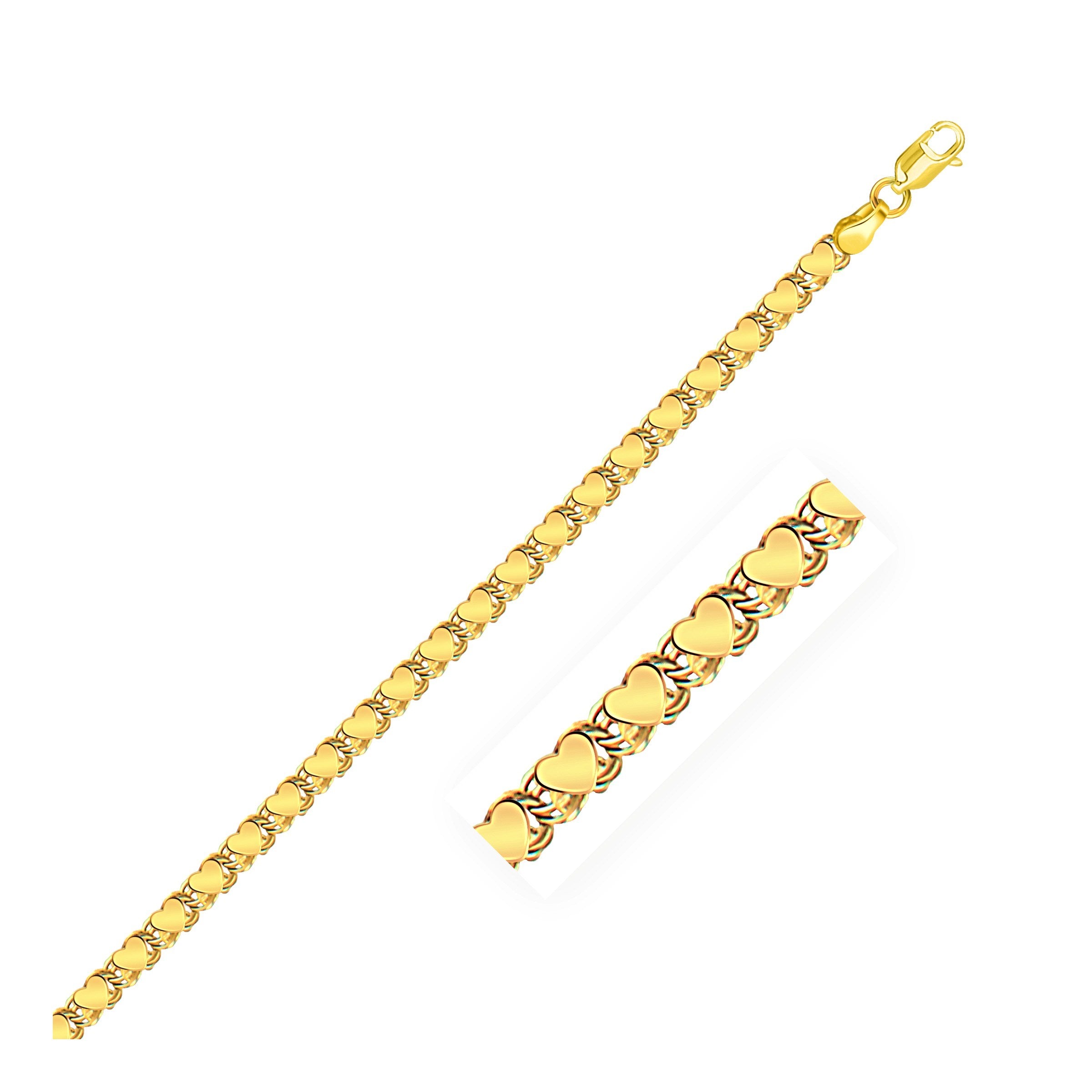 3.3mm 14k Yellow Gold Heart Anklet Anklets RCJ