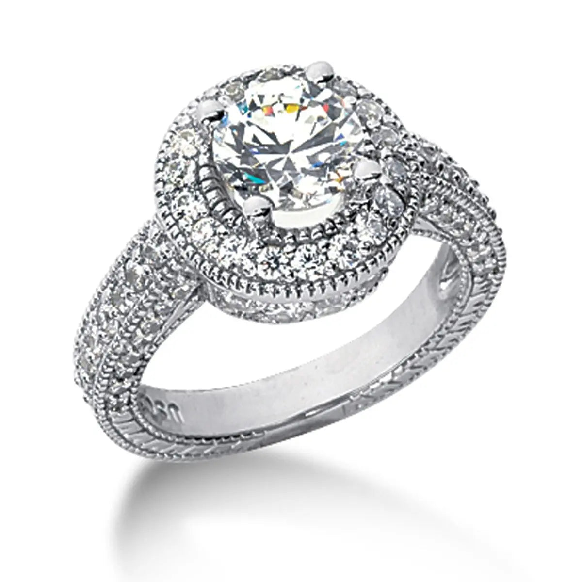 1 3/10 ct tw Diamond Semi-Mount Vintage Halo Ring in 14K White Gold RCJ