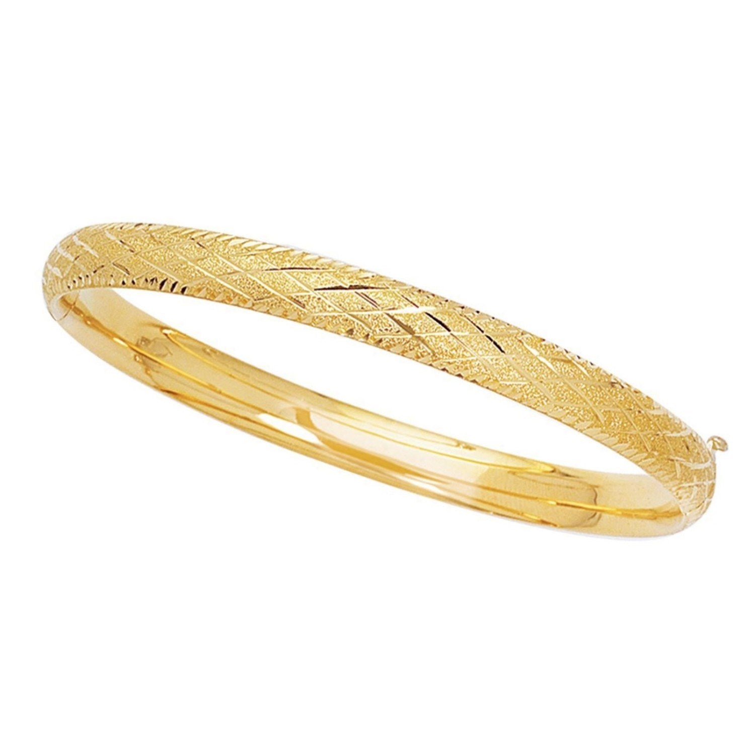 14k Yellow Gold Diamond Carved Bangle (6.00 mm) Bangles RCJ