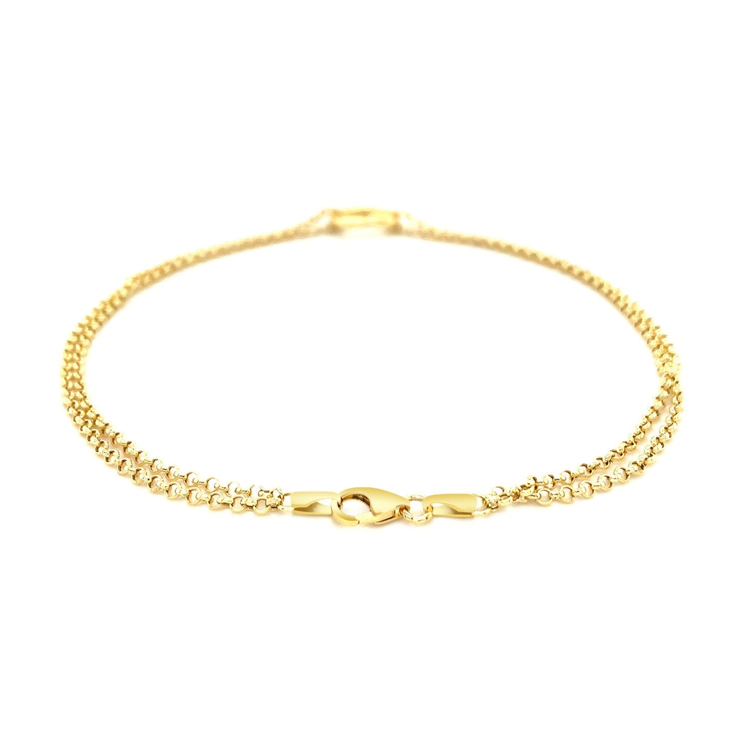14k Yellow Gold Double Rolo Chain Anklet with an Open Heart Station Anklets RCJ