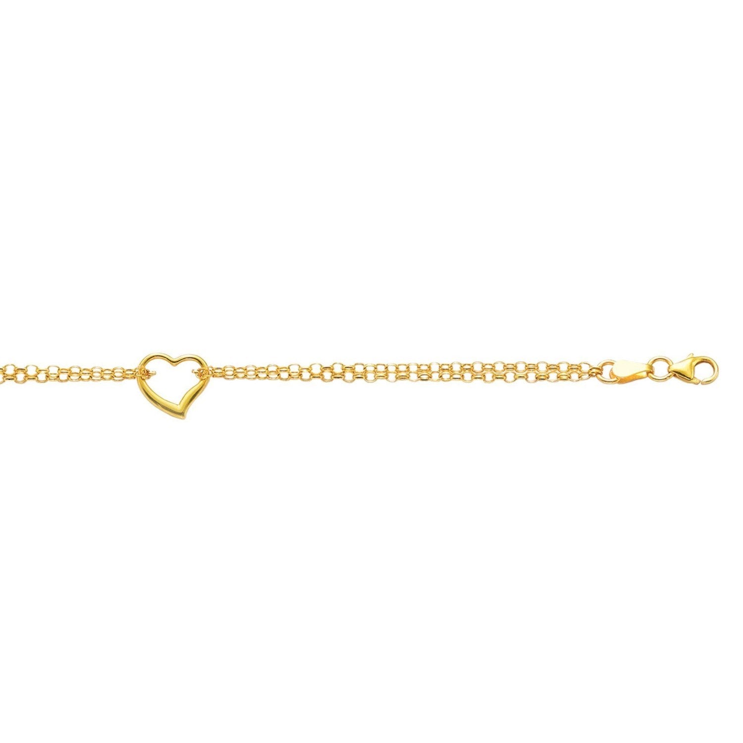 14k Yellow Gold Double Rolo Chain Anklet with an Open Heart Station Anklets RCJ
