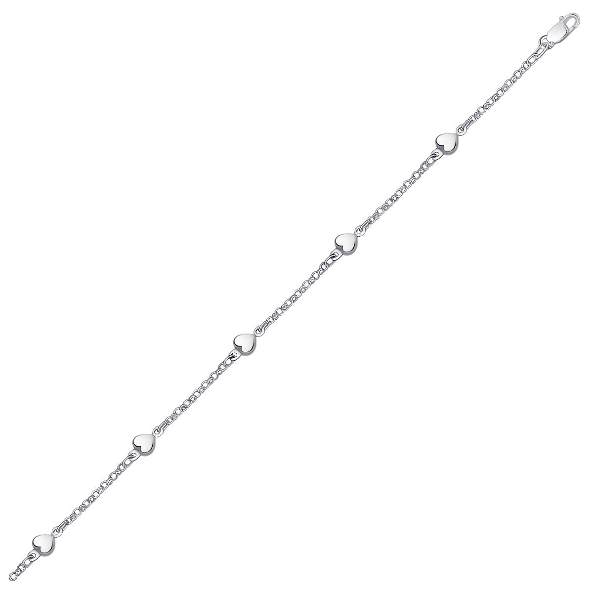 14k White Gold Anklet with Puffed Heart Design Anklets RCJ