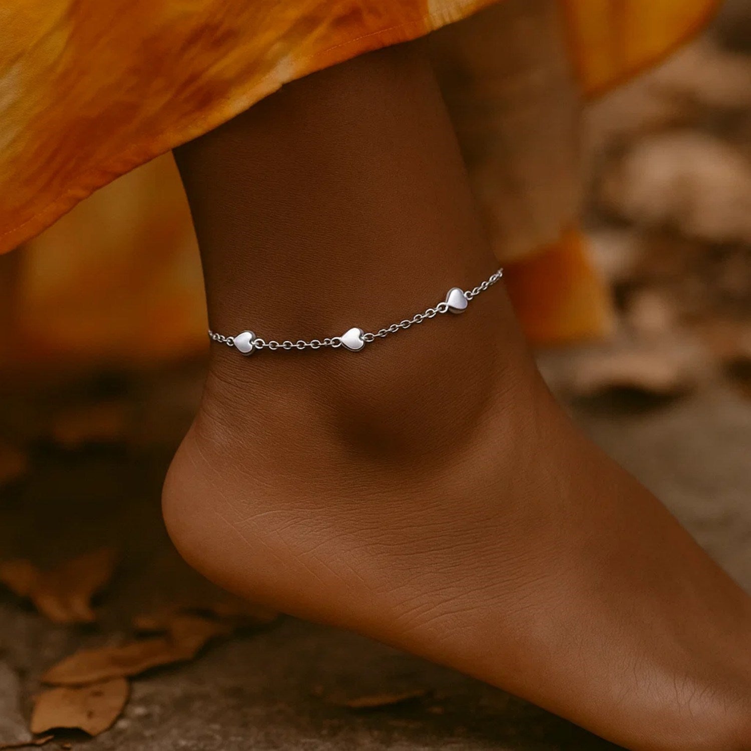 14k White Gold Anklet with Puffed Heart Design Anklets RCJ