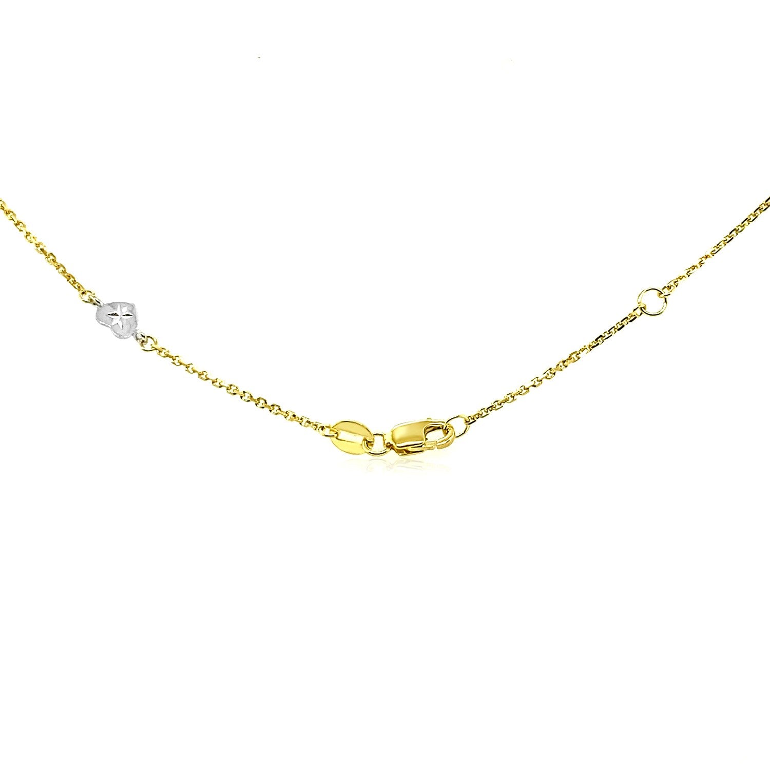14k Two Tone Gold Anklet with Diamond Cut Heart Style Stations Anklets RCJ