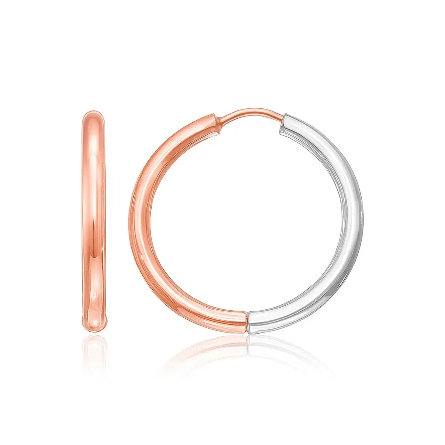 Two-Tone Hinged Hoop Earrings in 14K Rose and White Gold 20mm RCJ