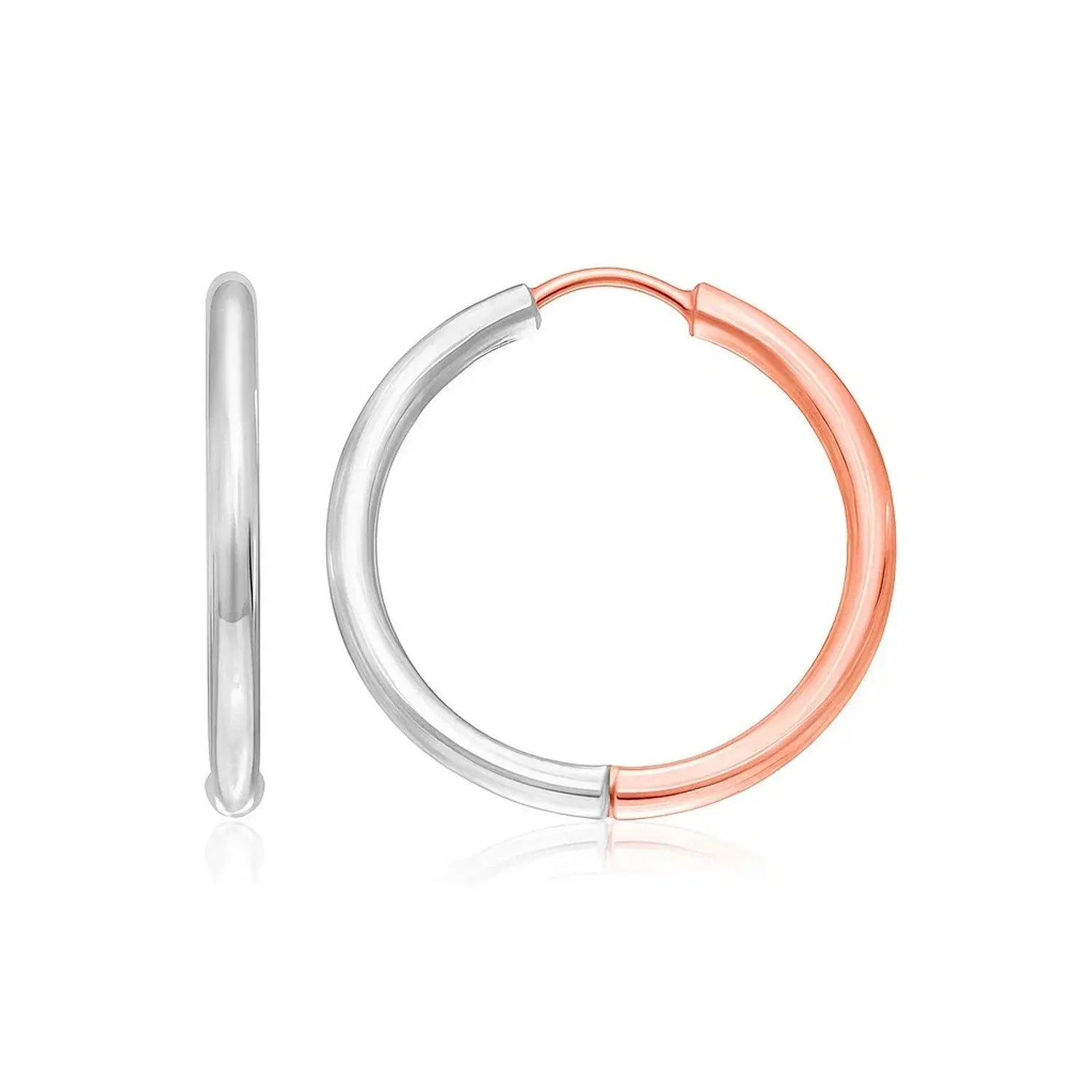 Two-Tone Hinged Hoop Earrings in 14K Rose and White Gold 20mm RCJ