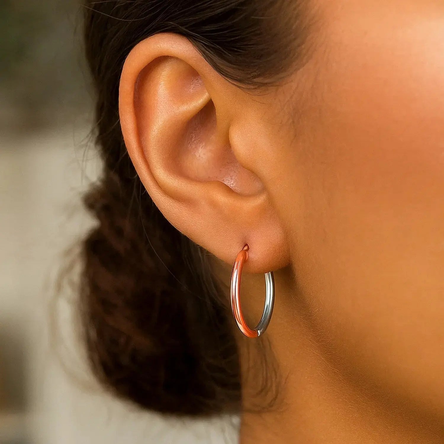 Two-Tone Hinged Hoop Earrings in 14K Rose and White Gold 20mm RCJ