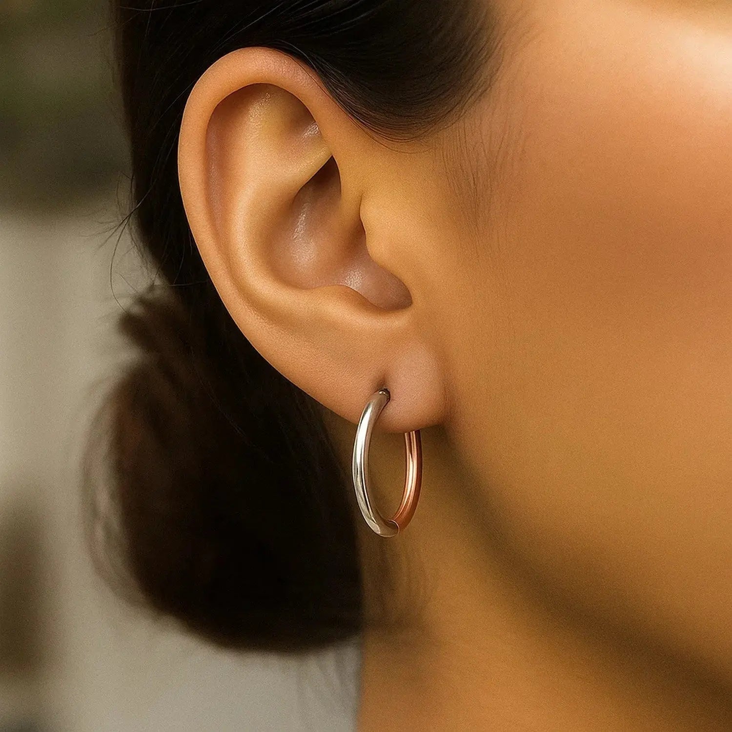 Two-Tone Hinged Hoop Earrings in 14K Rose and White Gold 20mm RCJ