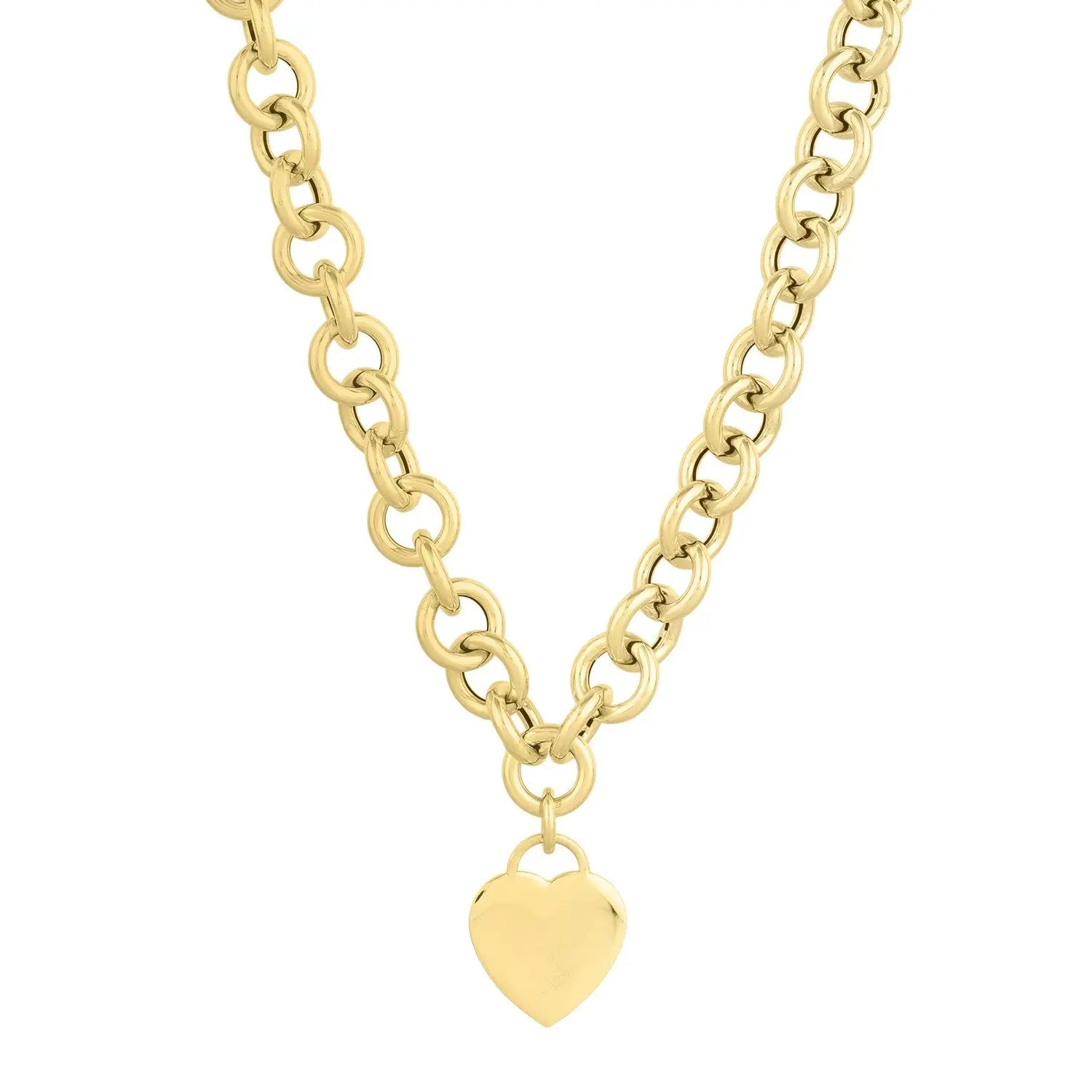Rolo Link Chain Necklace with Heart Tag in 14K Yellow Gold RCJ