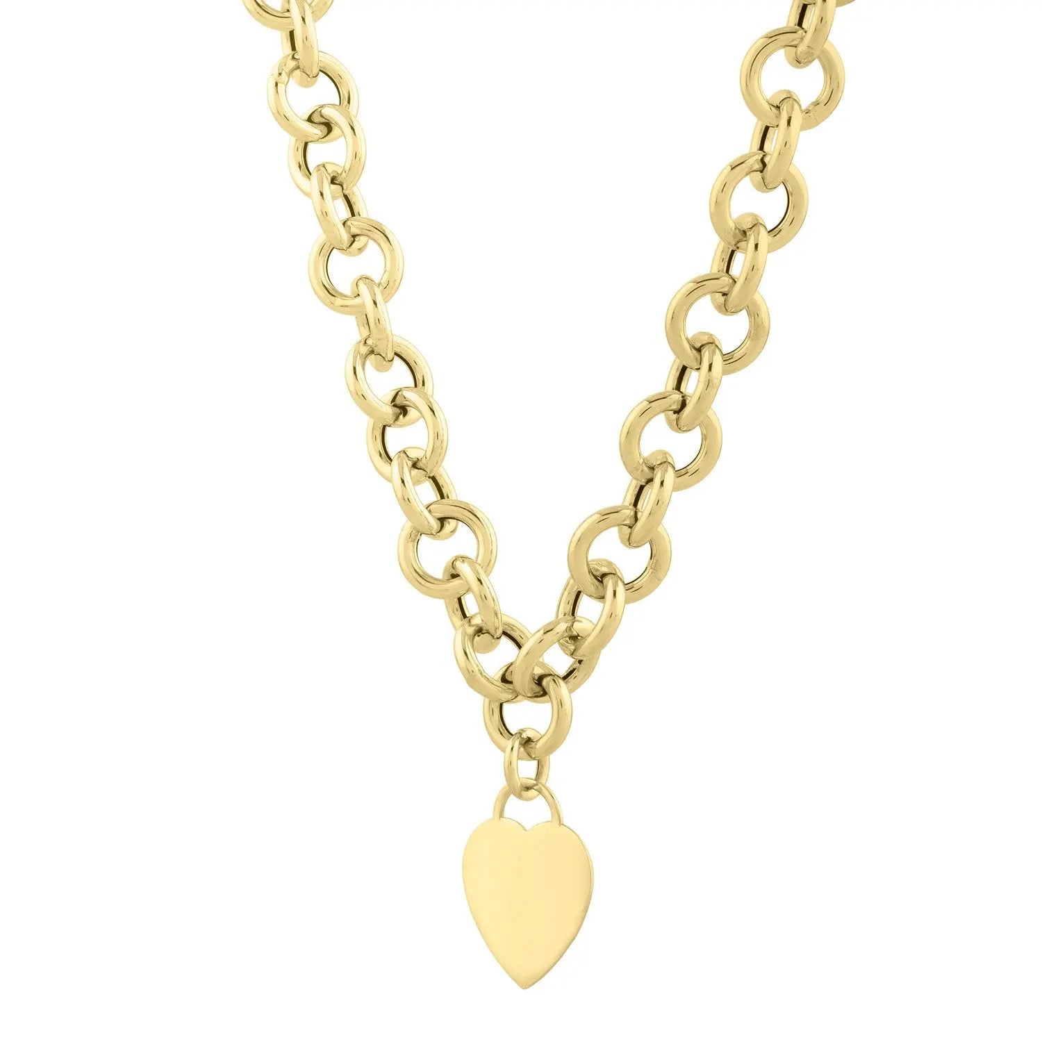 Rolo Link Chain Necklace with Heart Tag in 14K Yellow Gold RCJ