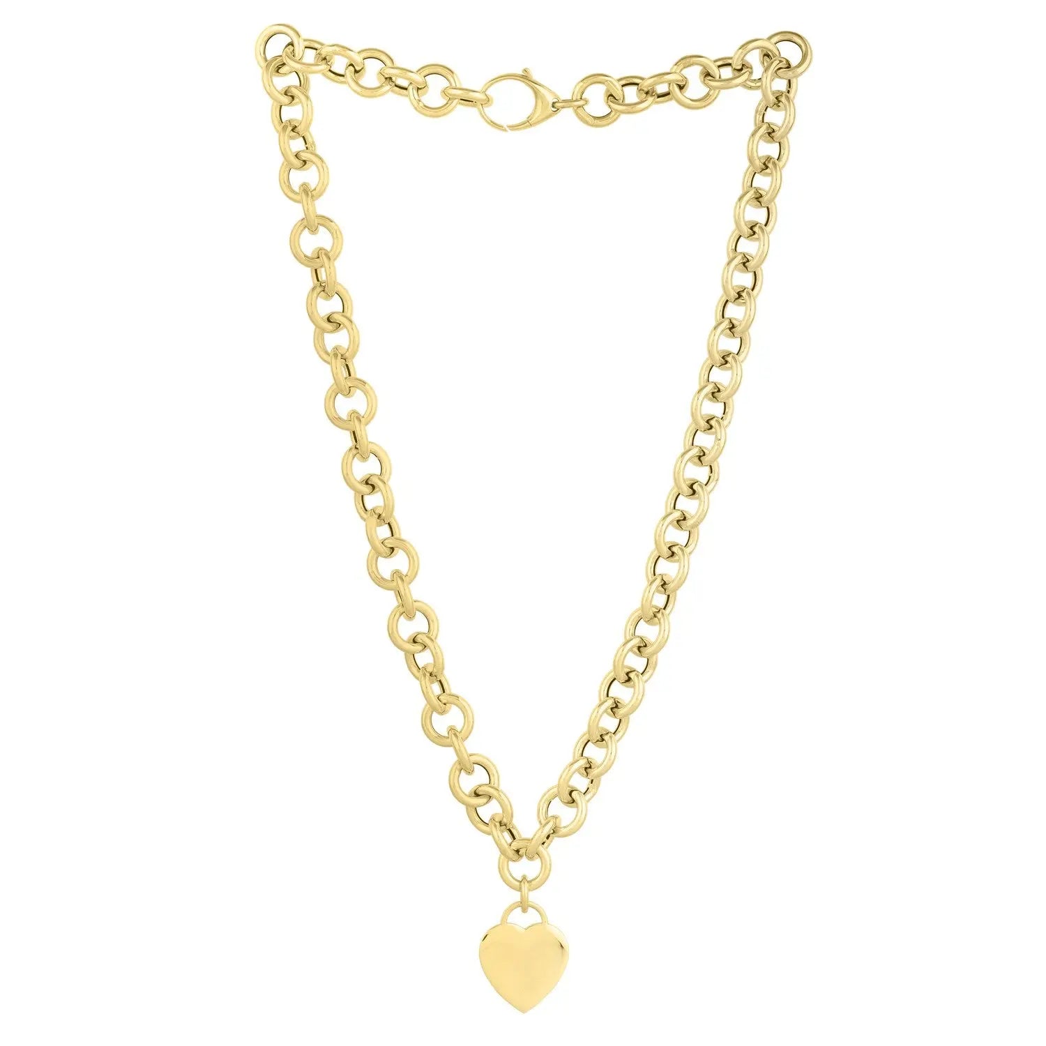 Rolo Link Chain Necklace with Heart Tag in 14K Yellow Gold RCJ